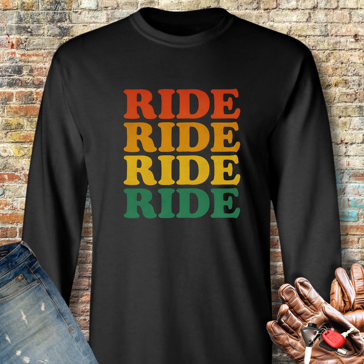Ride Ride Ride Long Sleeve T-Shirt - Black