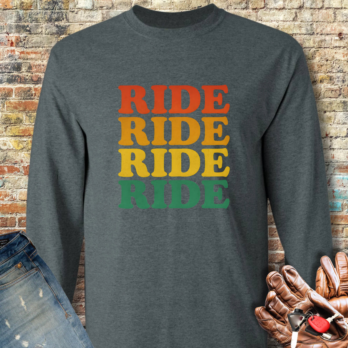 Ride Ride Ride Long Sleeve T-Shirt - Dark Heather