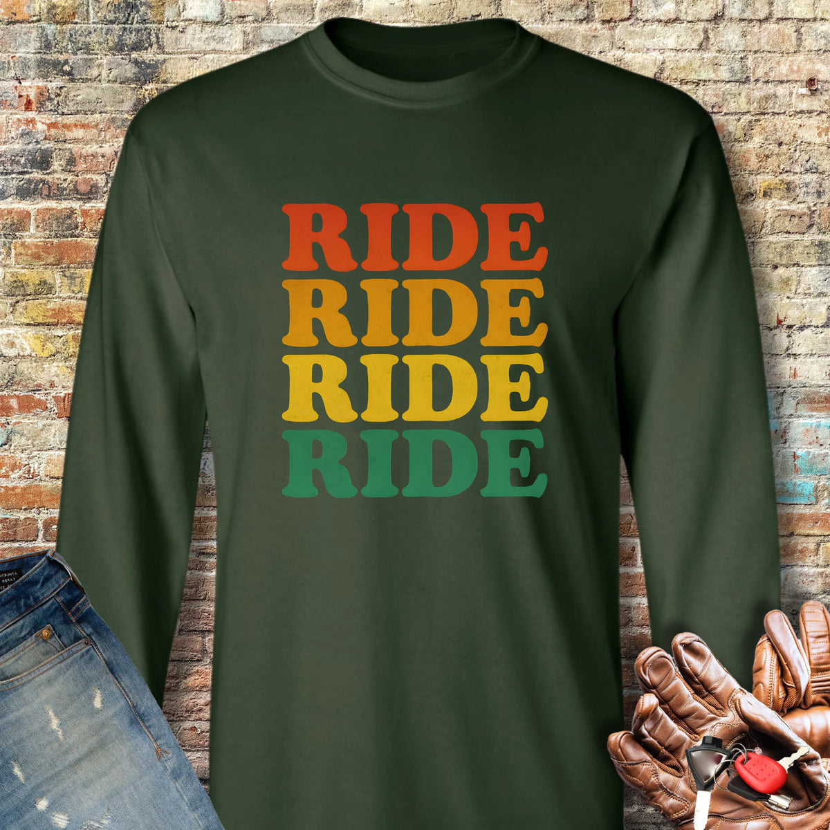 Ride Ride Ride Long Sleeve T-Shirt - Forest Green