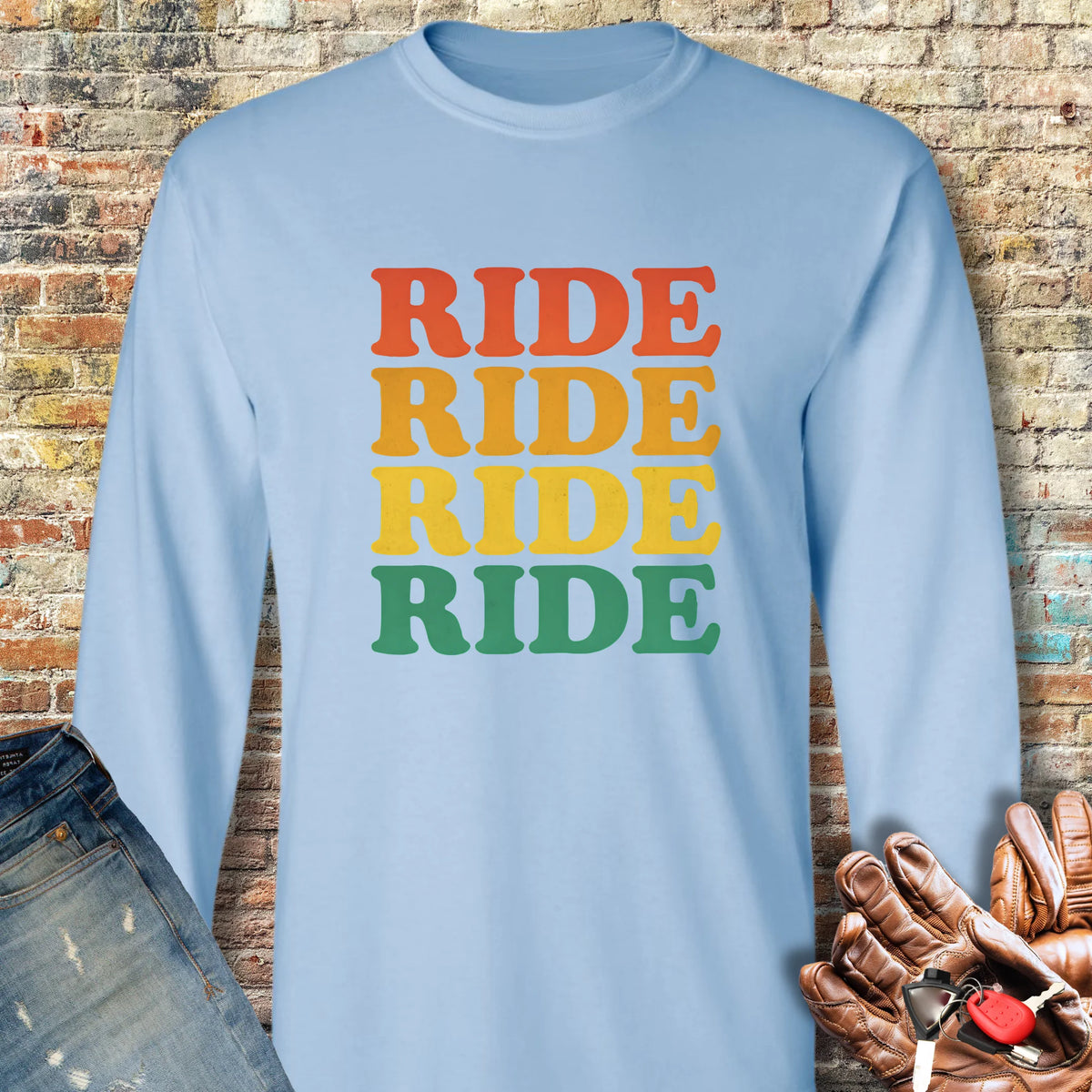 Ride Ride Ride Long Sleeve T-Shirt - Light Blue
