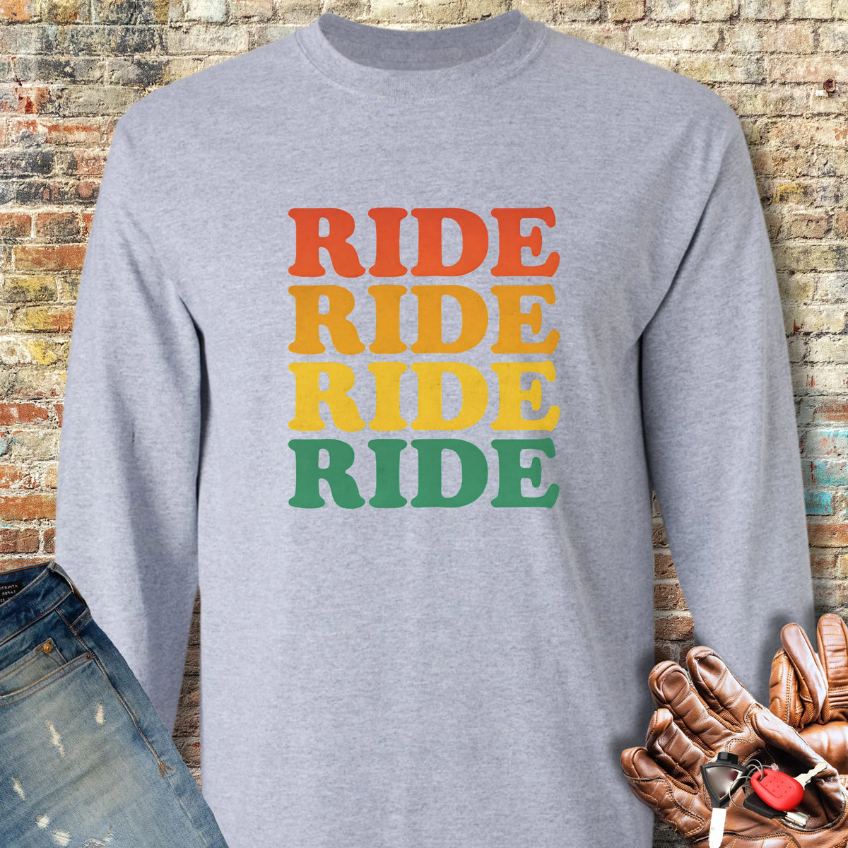 Ride Ride Ride Long Sleeve T-Shirt - Sport Grey