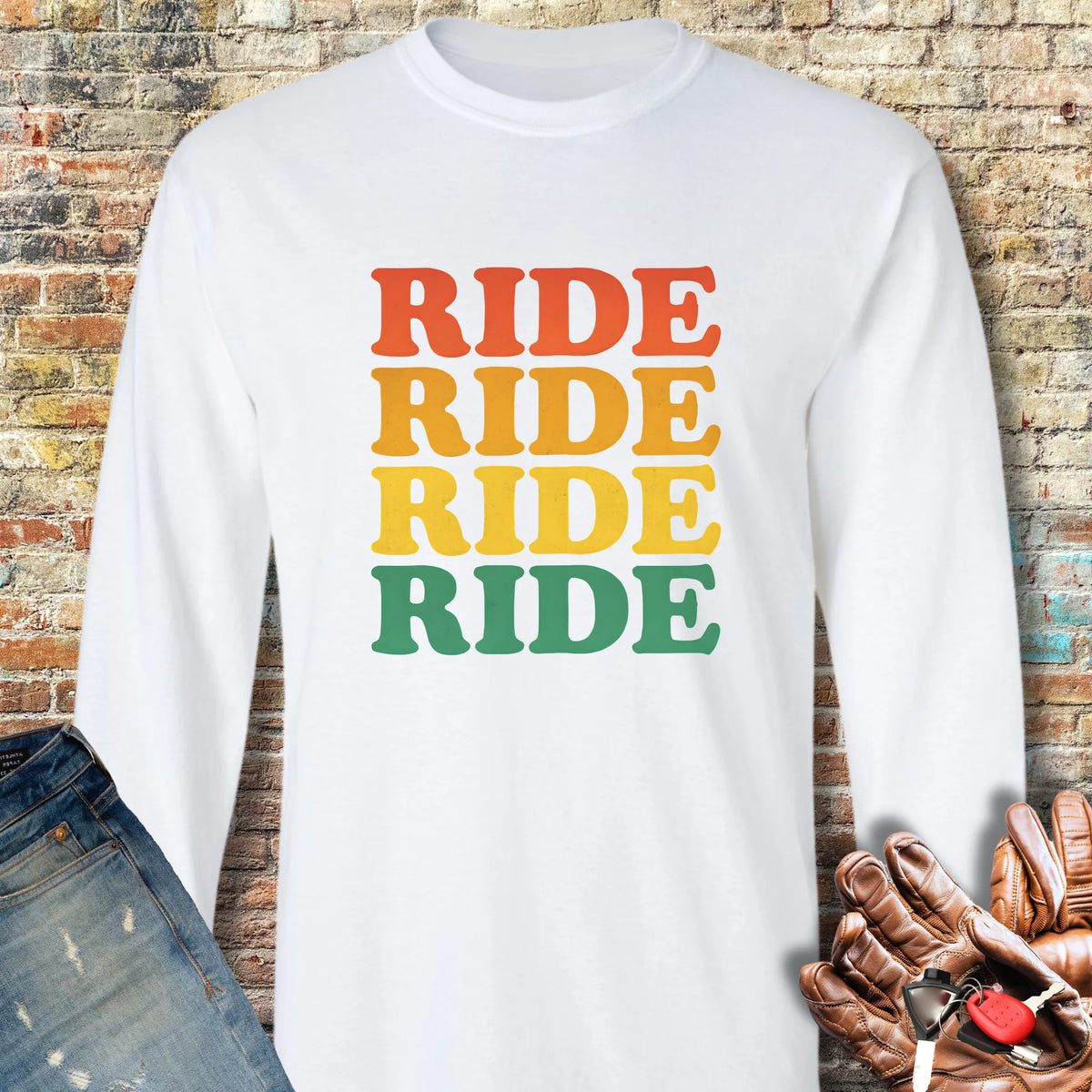 Ride Ride Ride Long Sleeve T-Shirt - White