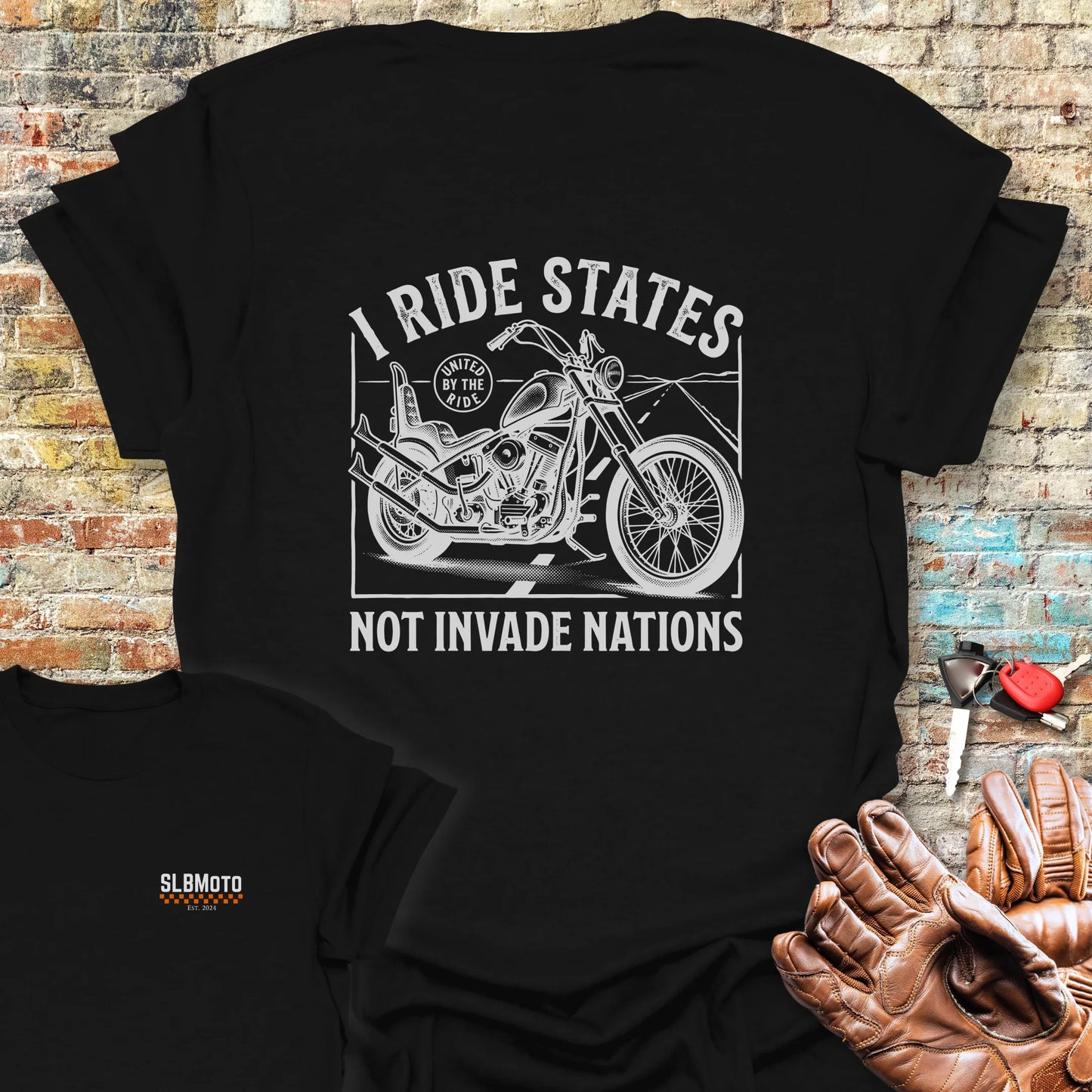 Ride States Back Print T-Shirt - Black