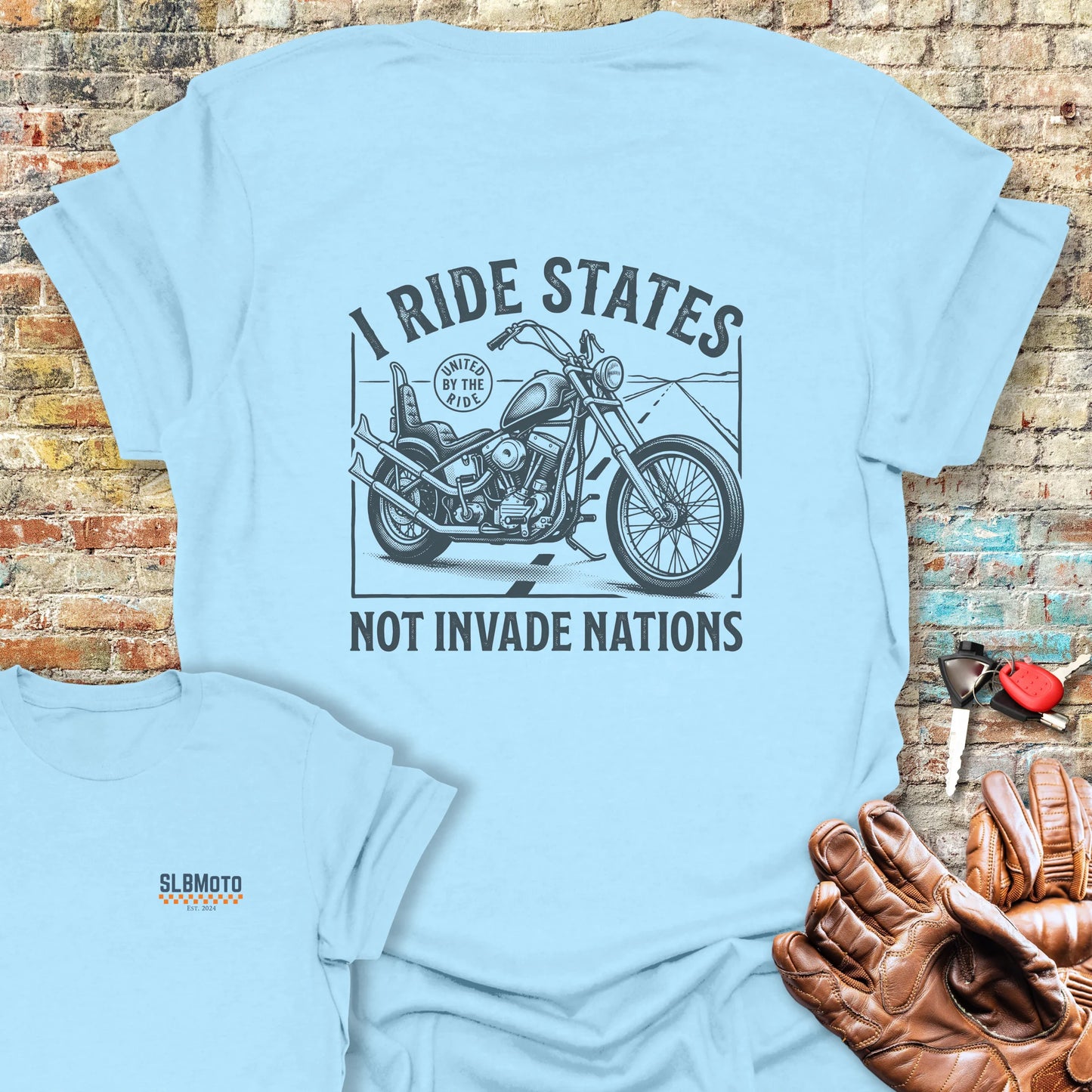 Ride States Back Print T-Shirt - Light Blue