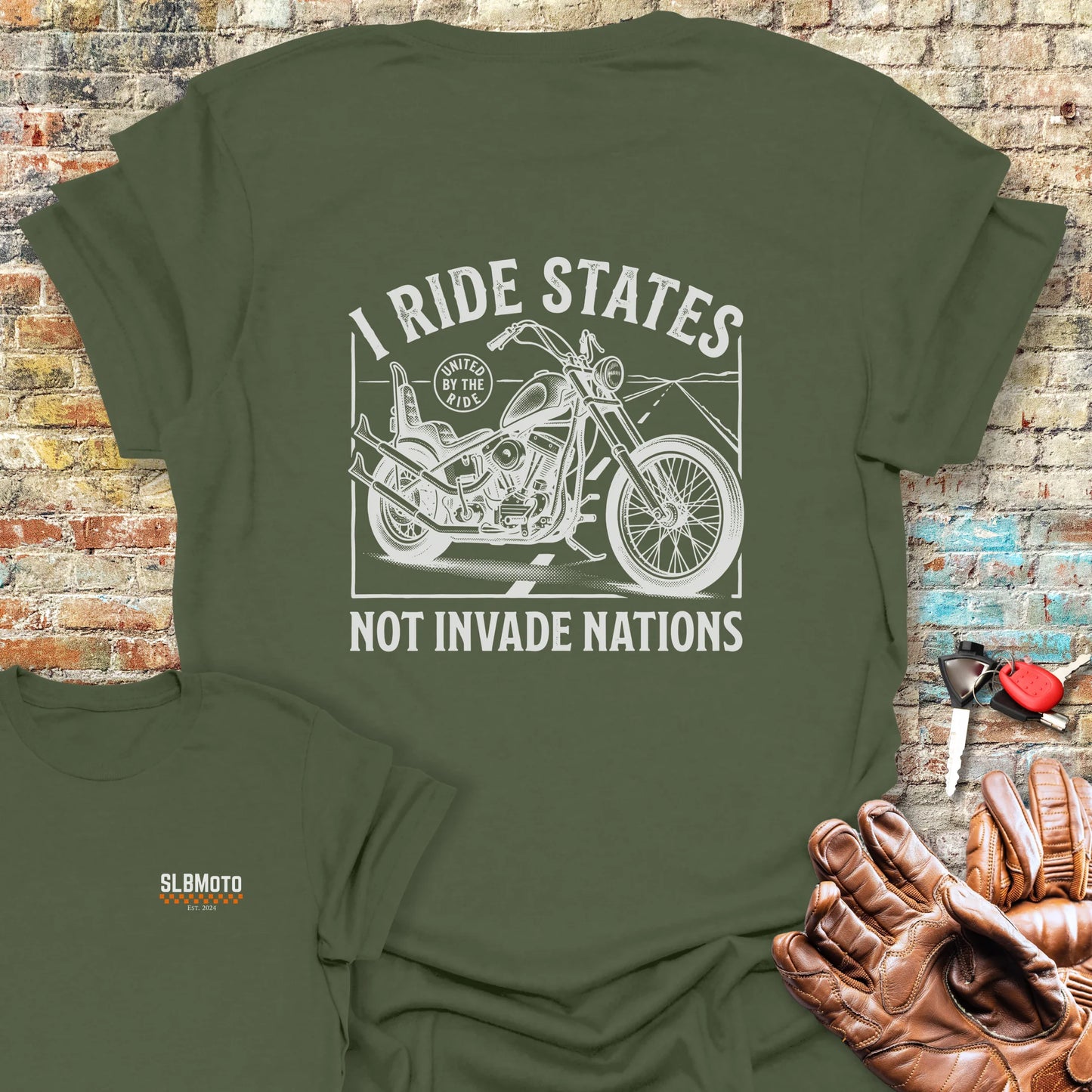 Ride States Back Print T-Shirt - Military Green