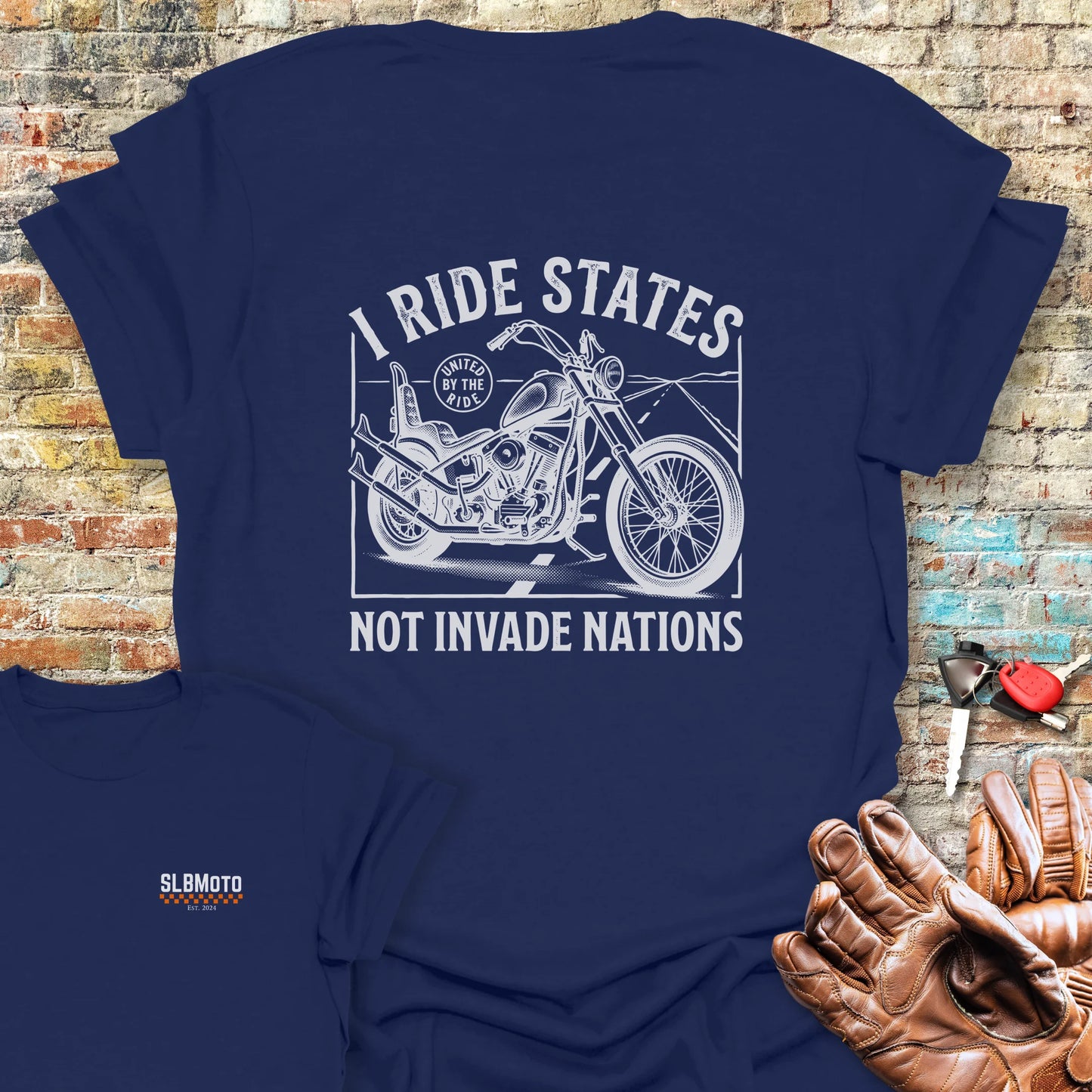 Ride States Back Print T-Shirt - Navy