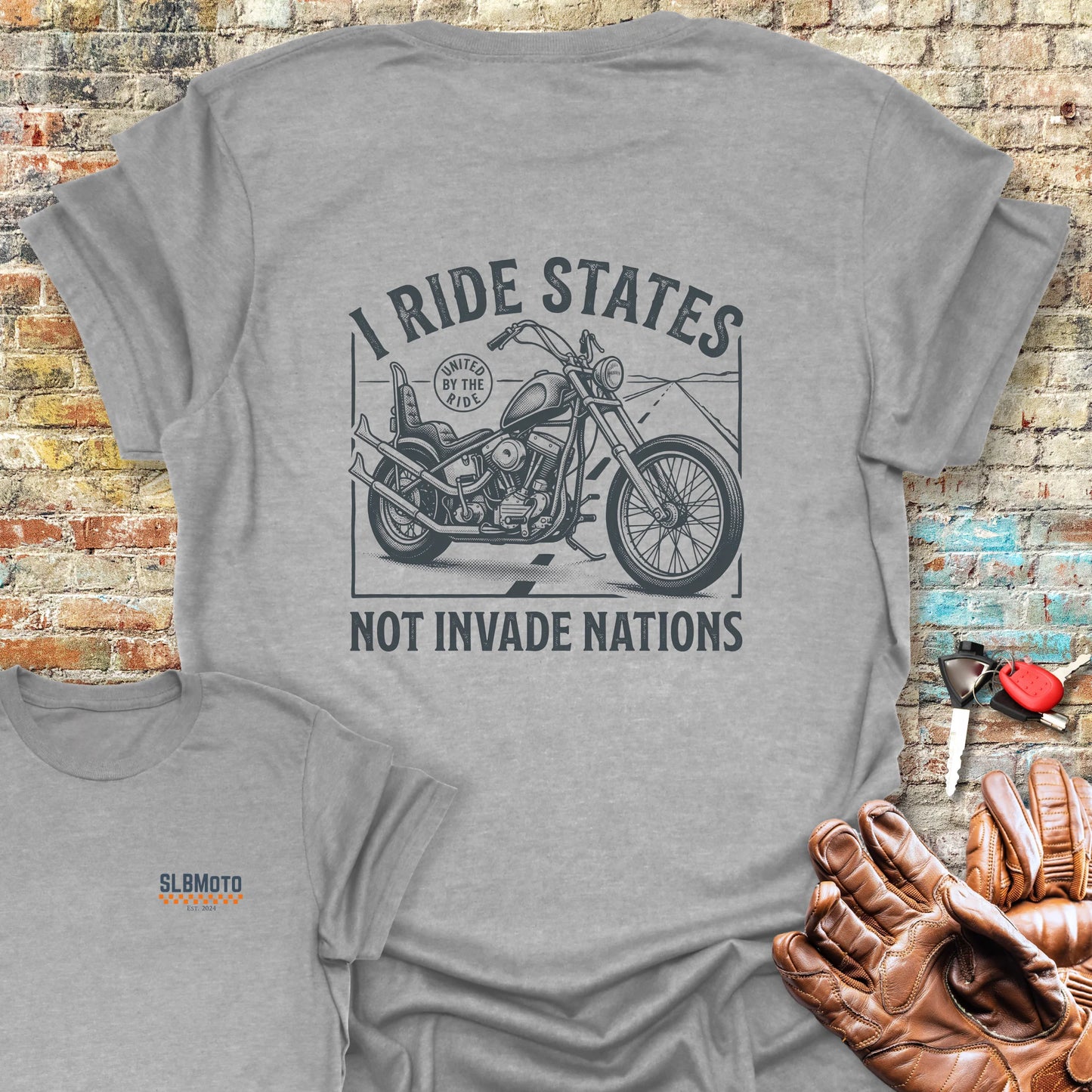 Ride States Back Print T-Shirt - Sport Grey