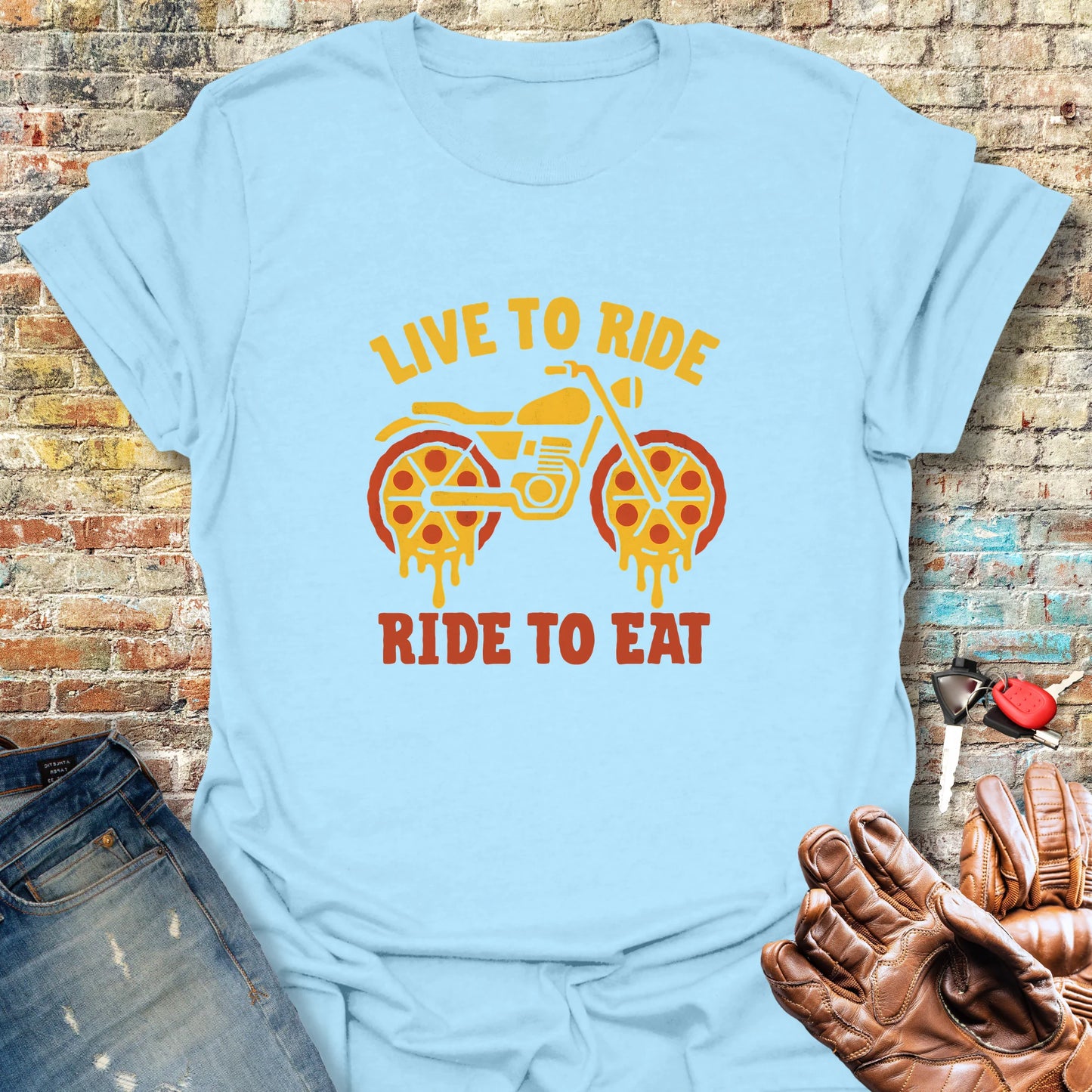 Ride To Eat T-Shirt - Light Blue