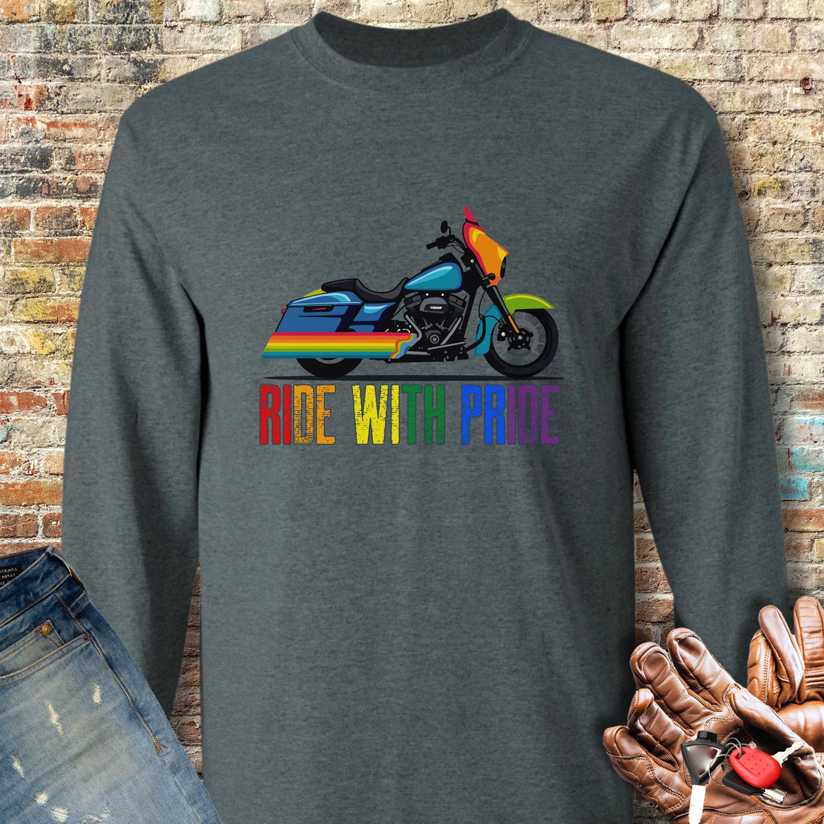 Ride With Pride Long Sleeve T-Shirt - Dark Heather