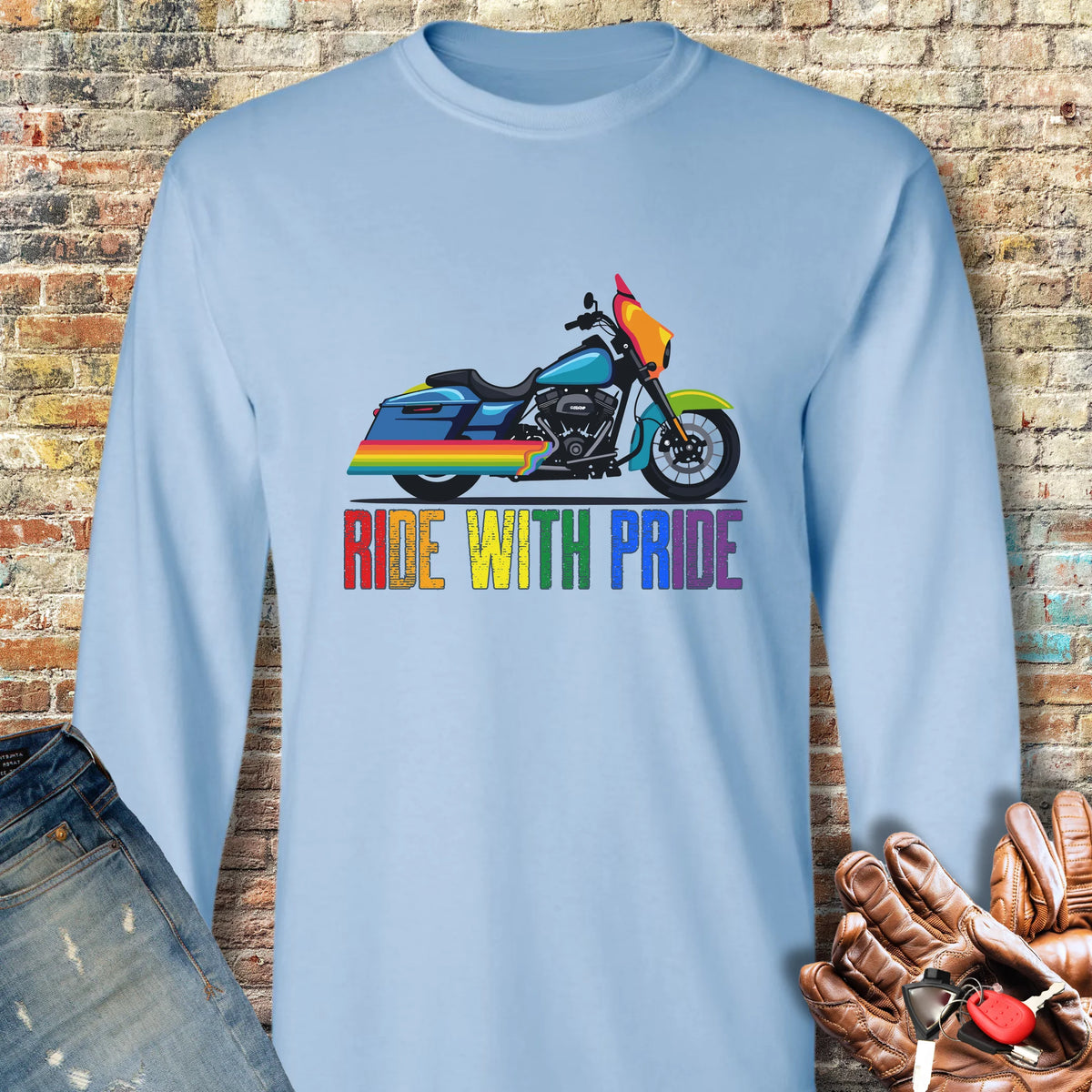 Ride With Pride Long Sleeve T-Shirt - Light Blue