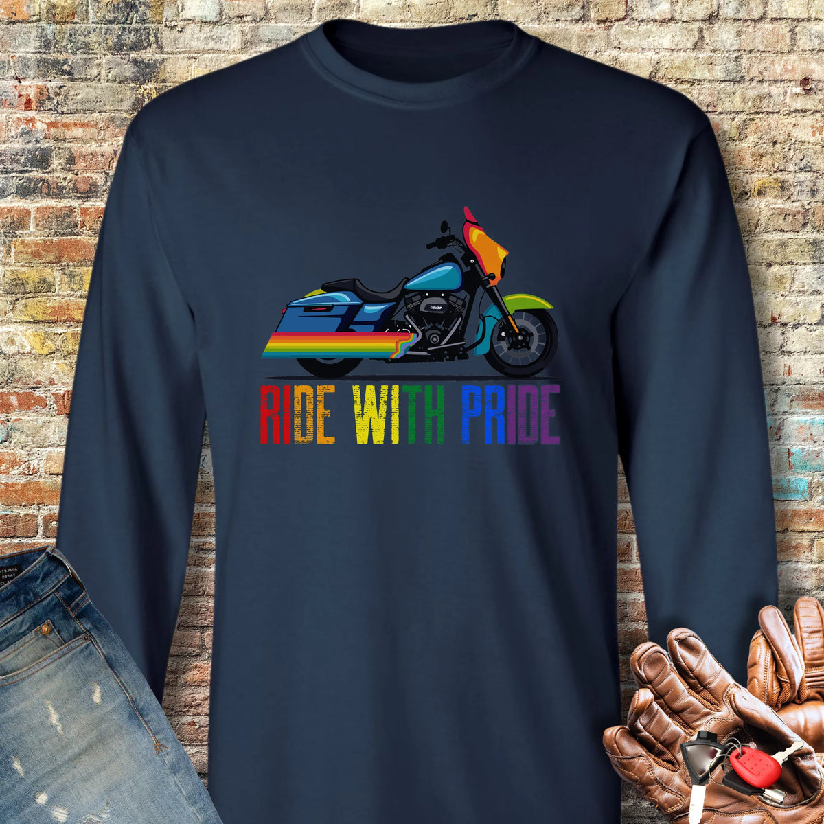 Ride With Pride Long Sleeve T-Shirt - Navy