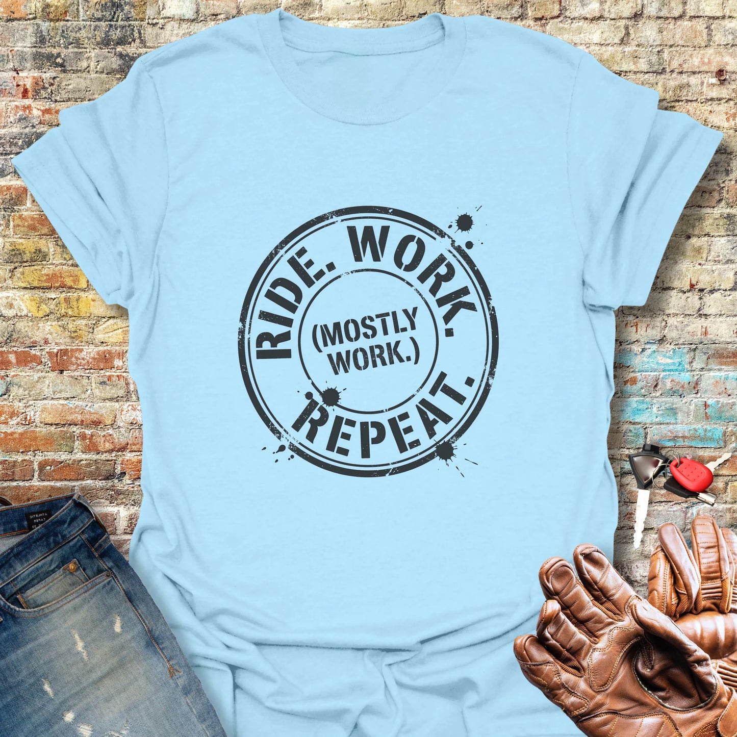 Ride Work Repeat T-Shirt - Light Blue