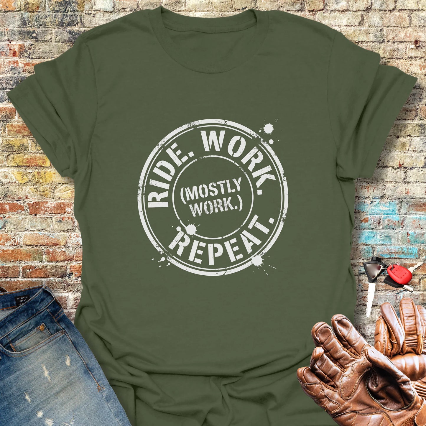 Ride Work Repeat T-Shirt - Military Green