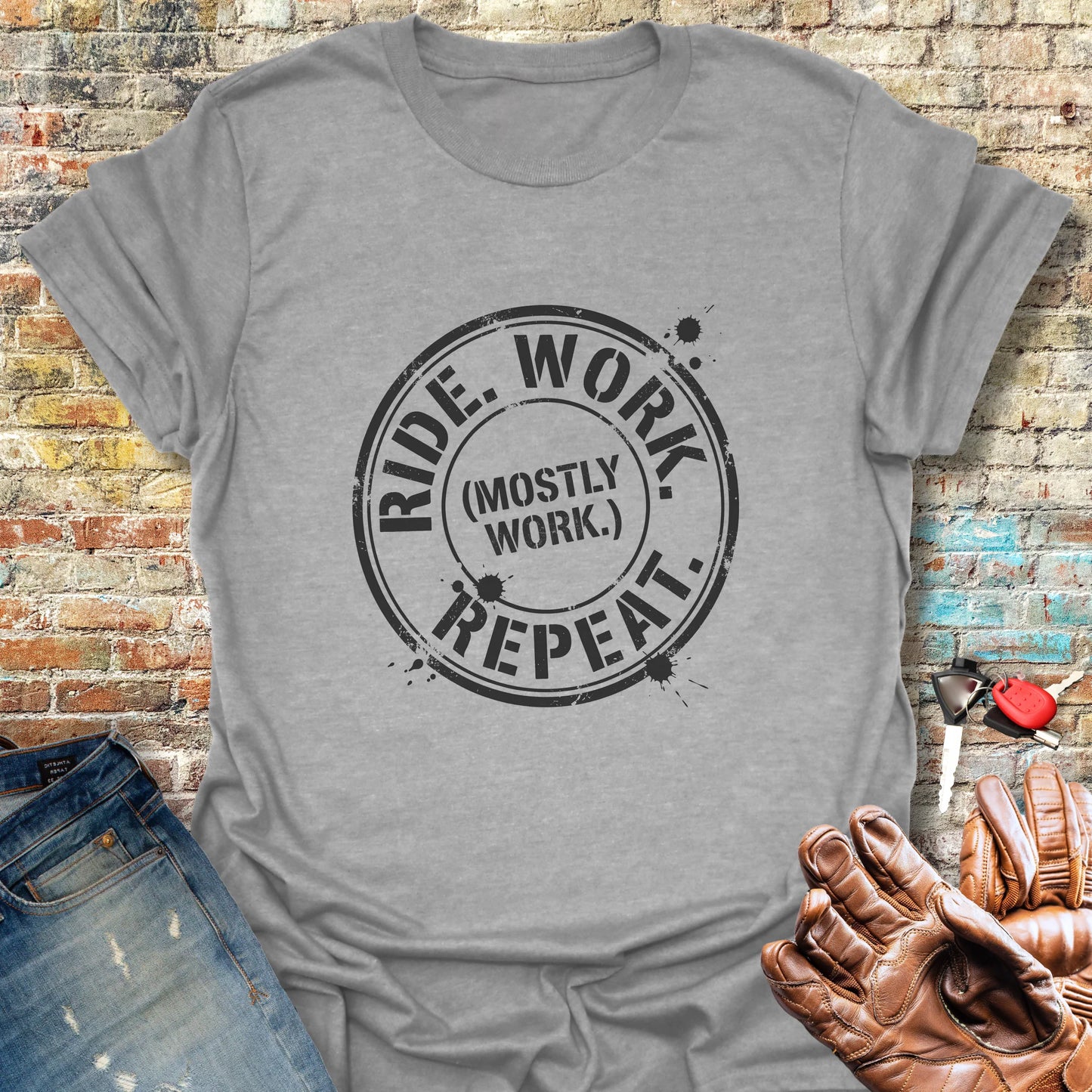 Ride Work Repeat T-Shirt - Sport Grey