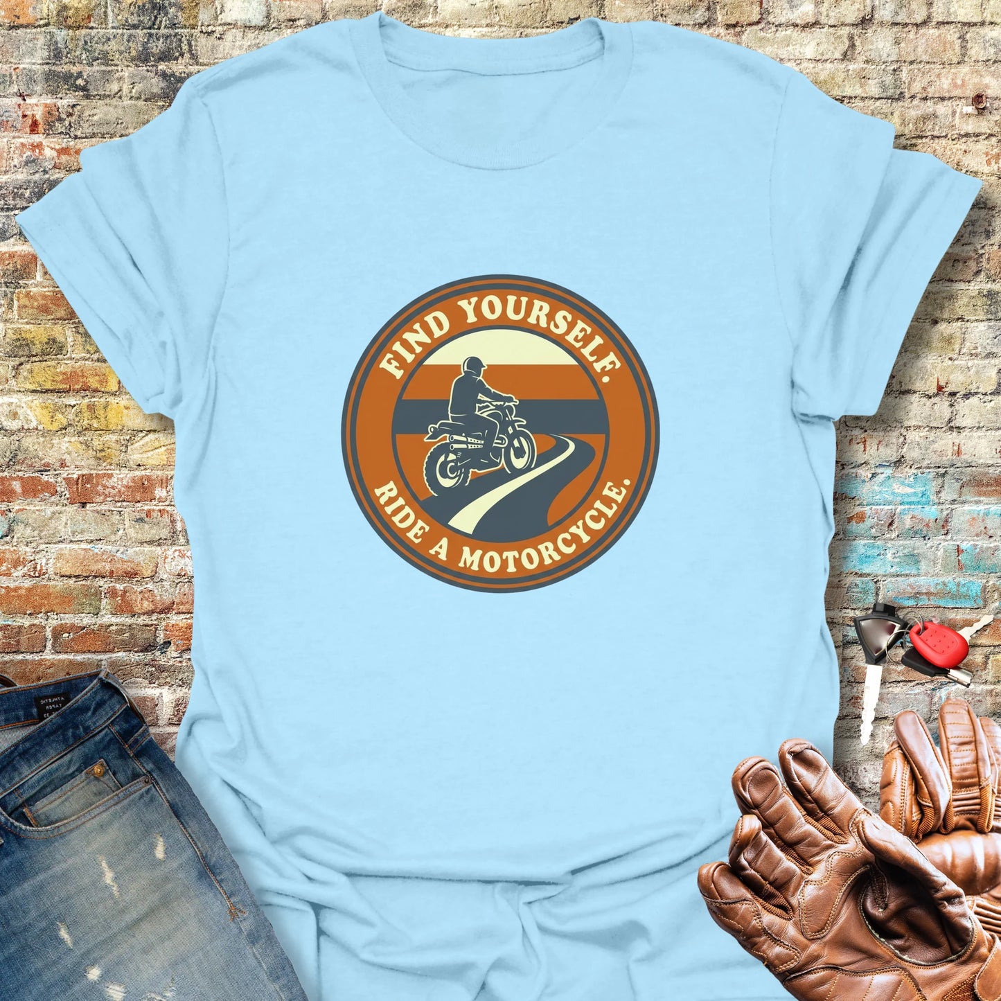 Ride a Motorcycle T-Shirt - Light Blue