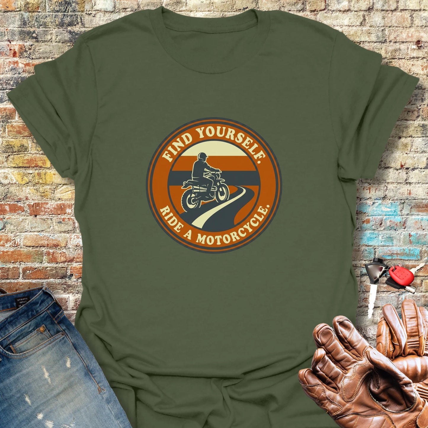 Ride a Motorcycle T-Shirt - Military Green