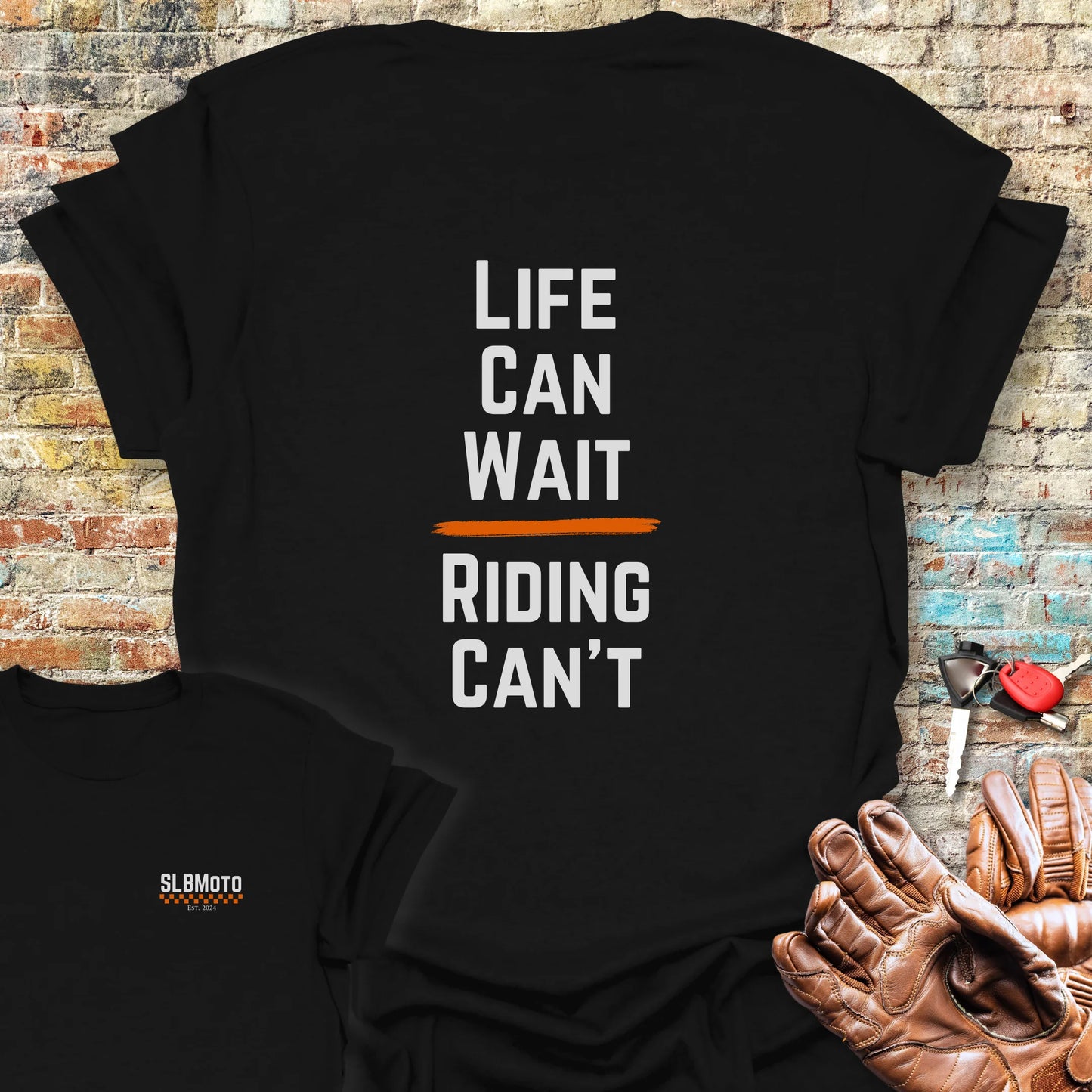 Riding Can't Back Print T-Shirt - Black