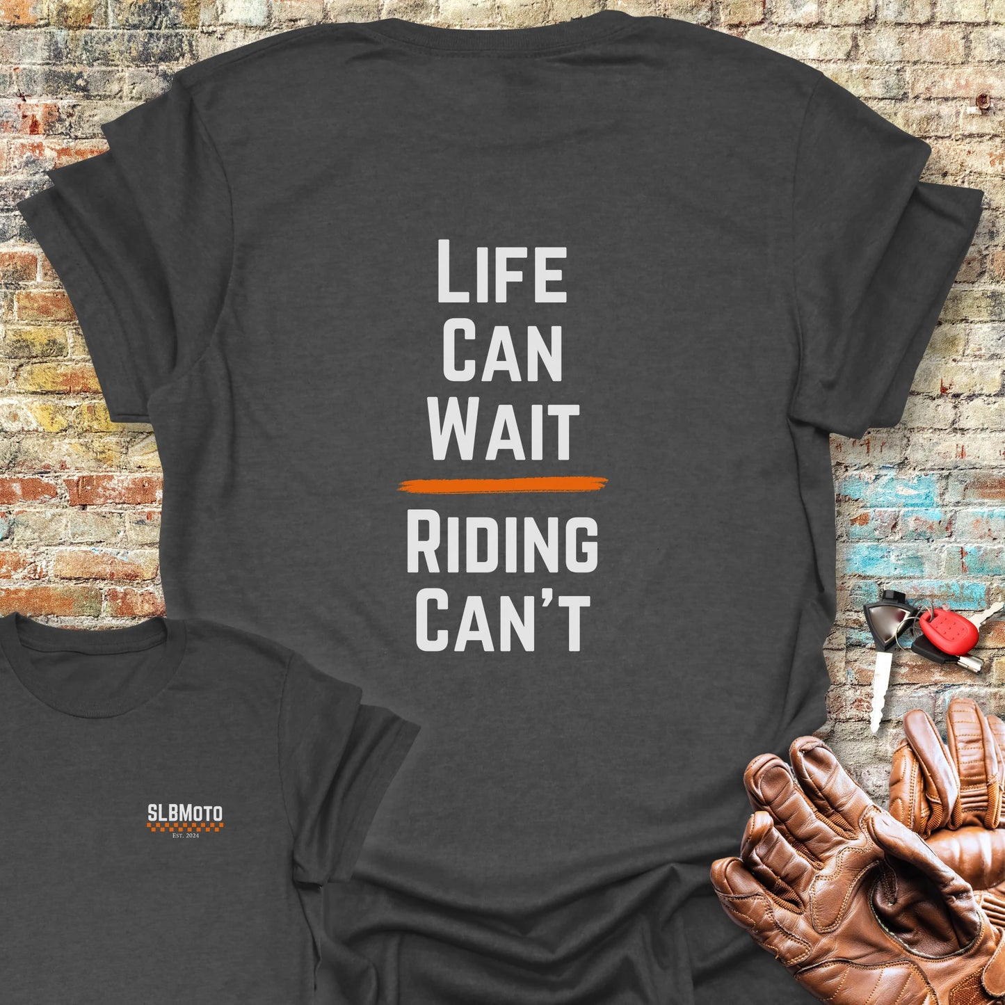 Riding Can't Back Print T-Shirt - Dark Heather