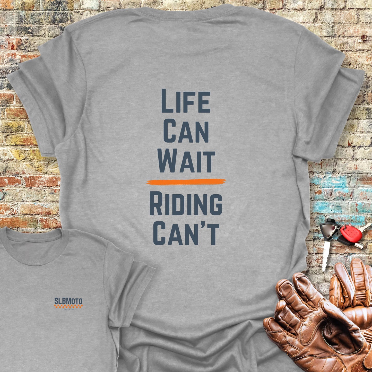 Riding Can't Back Print T-Shirt - Sport Grey