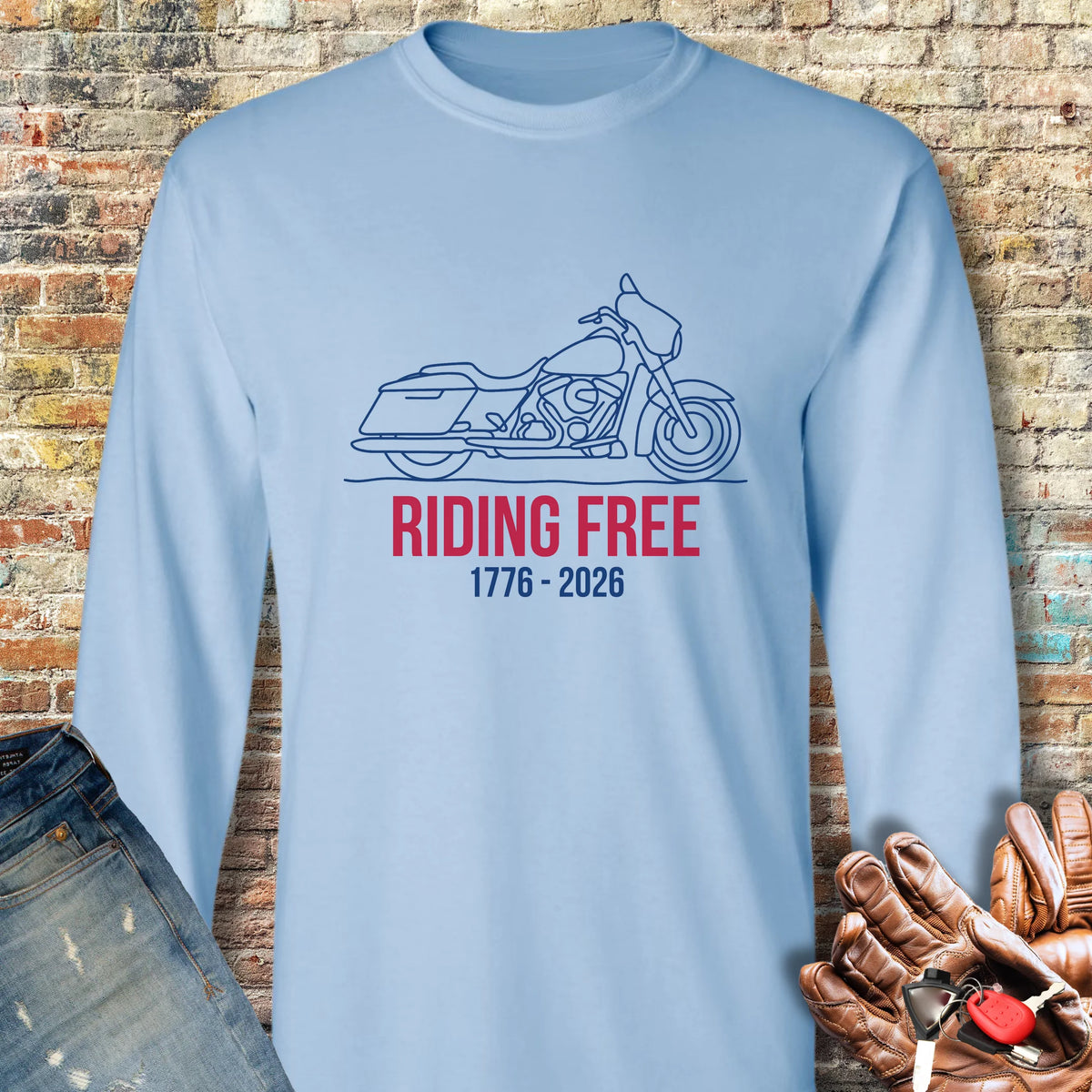 Riding Free 250th Long Sleeve T-Shirt - Light Blue