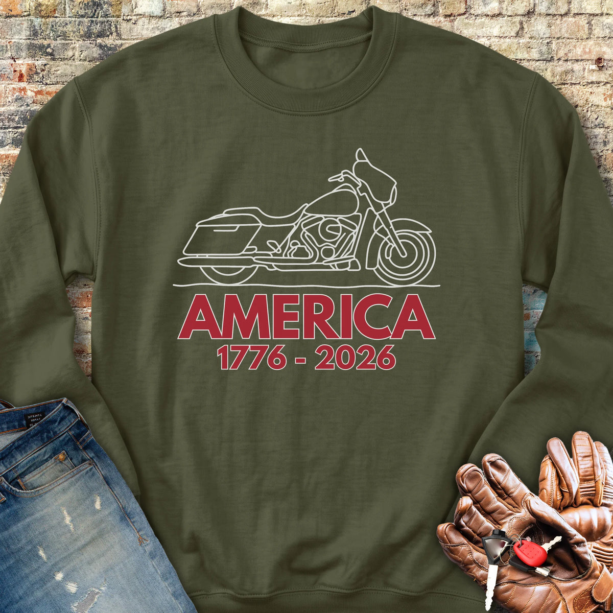 Riding Free America 250 Sweatshirt - Military Green
