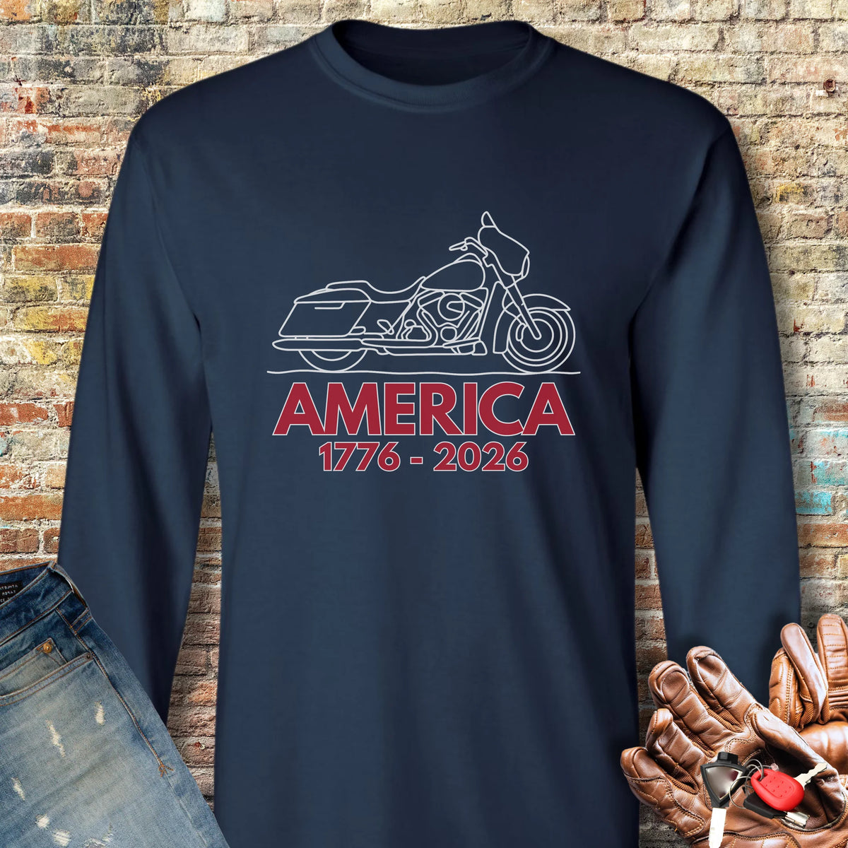 Riding Free America 250 Long Sleeve T-Shirt - Navy