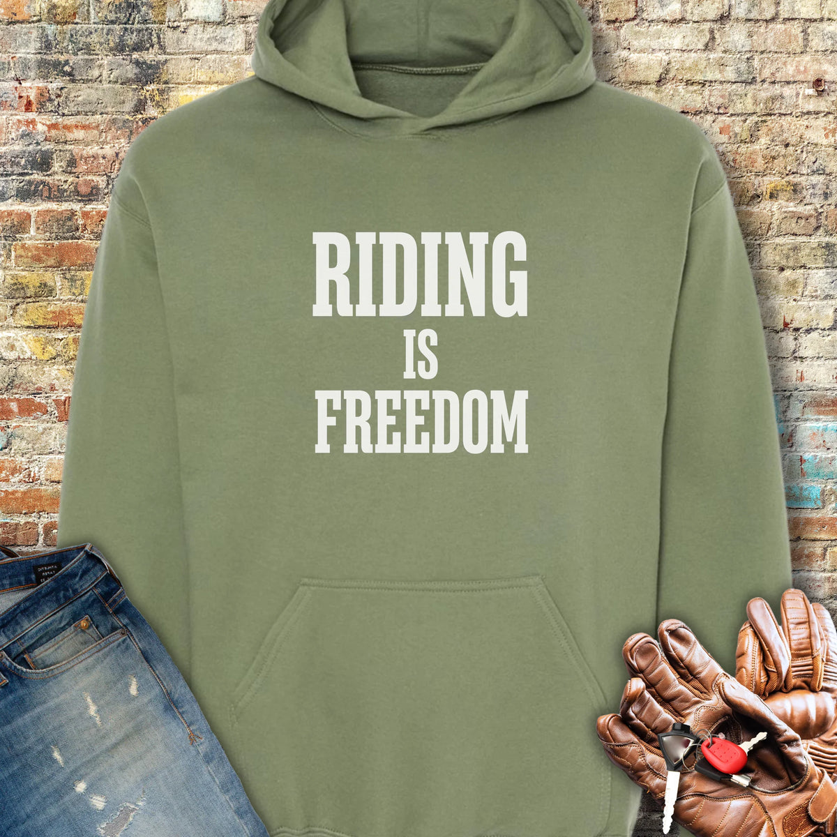 Riding Is Freedom Hoodie - Military Green
