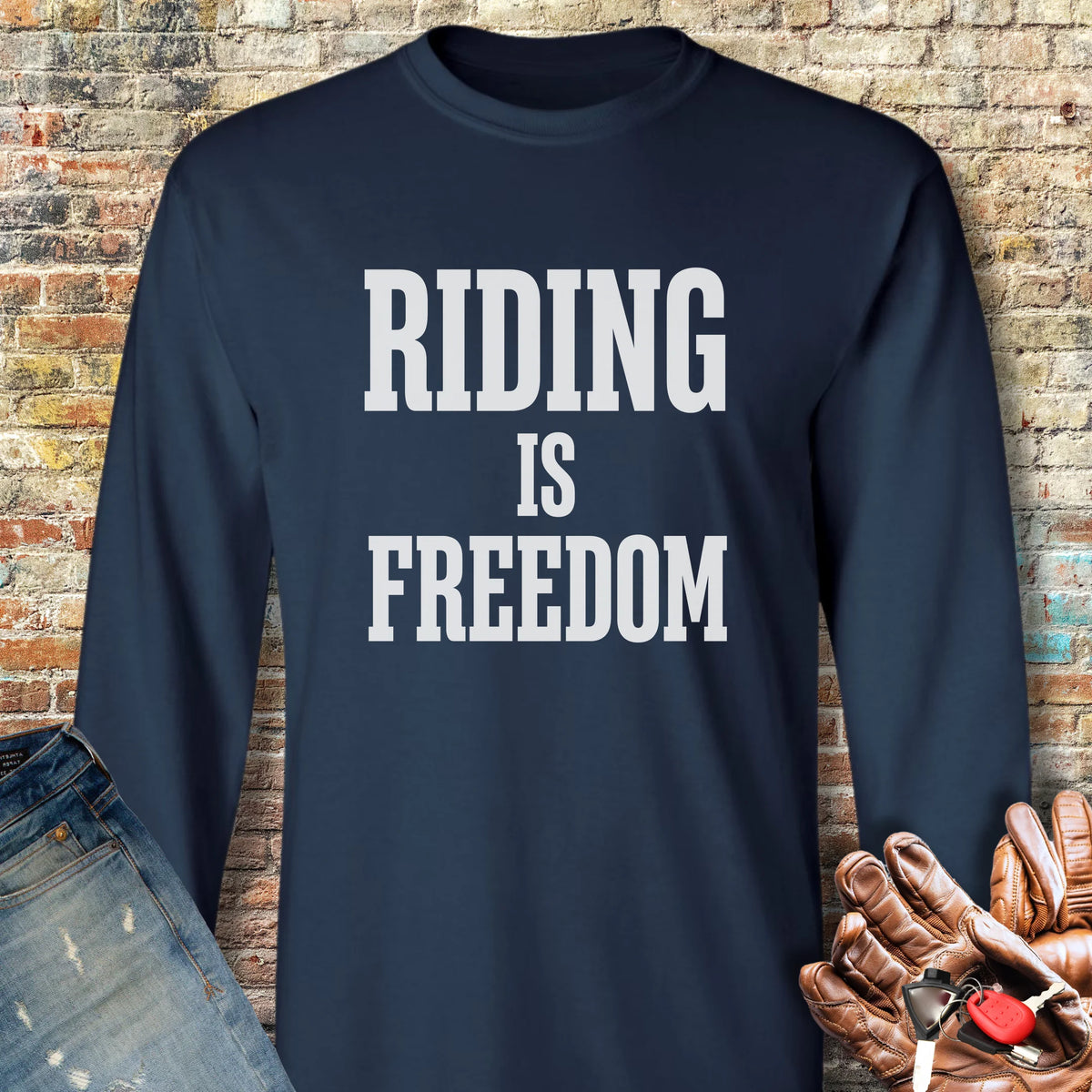Riding Is Freedom Long Sleeve T-Shirt - Navy