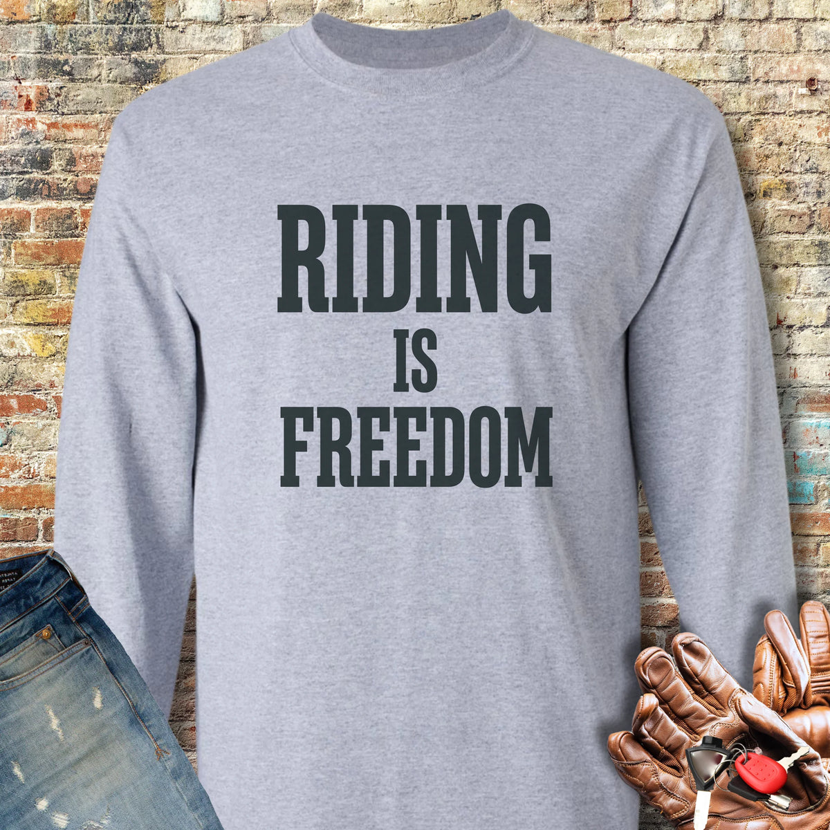 Riding Is Freedom Long Sleeve T-Shirt - Sport Grey