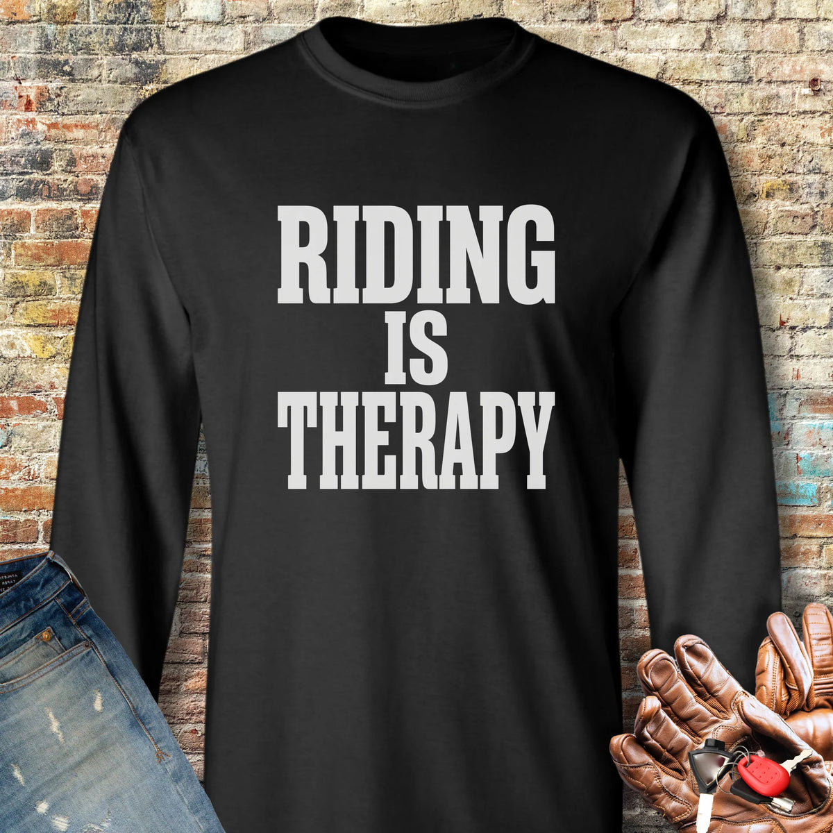Riding Is Therapy Long Sleeve T-Shirt - Black