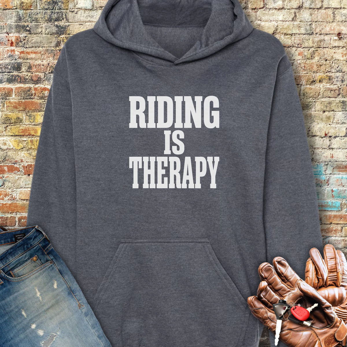 Riding Is Therapy Hoodie - Dark Heather