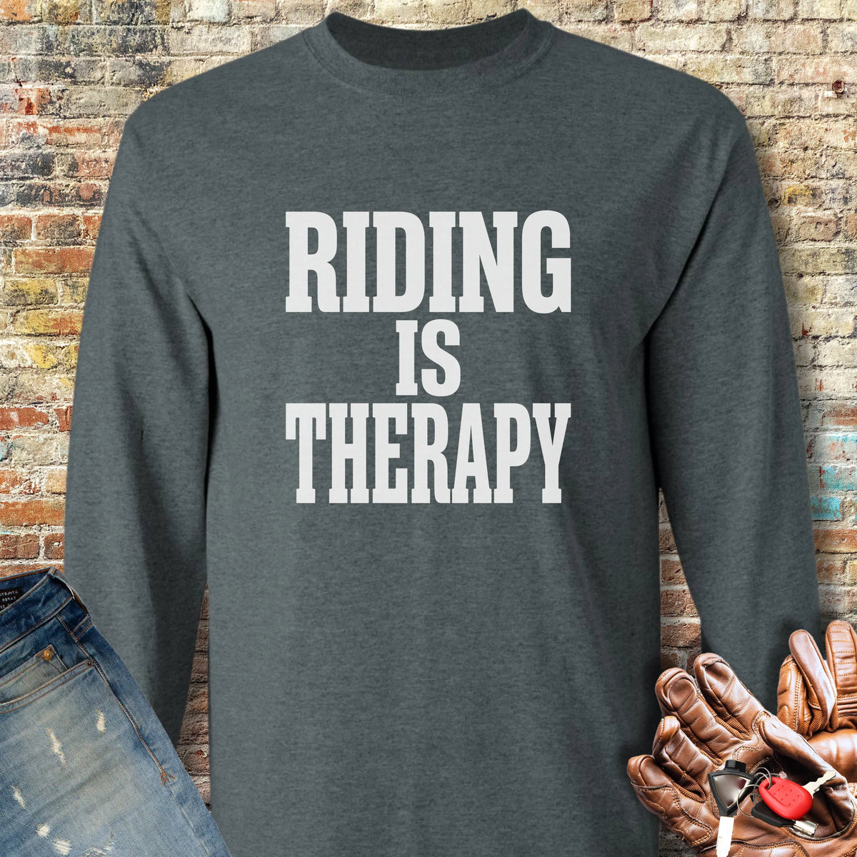 Riding Is Therapy Long Sleeve T-Shirt - Dark Heather