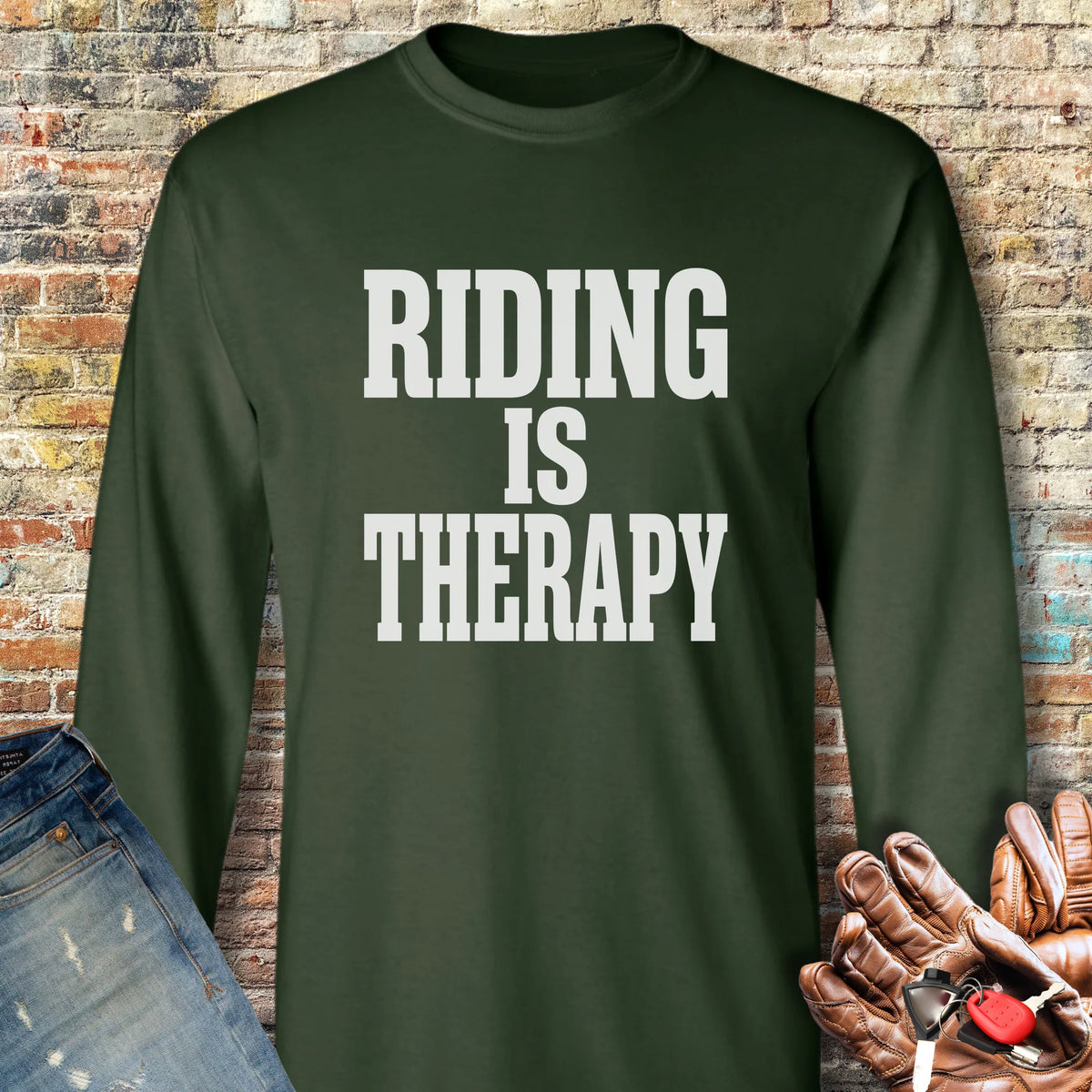Riding Is Therapy Long Sleeve T-Shirt - Forest Green