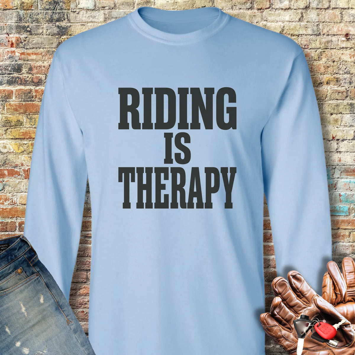 Riding Is Therapy Long Sleeve T-Shirt - Light Blue