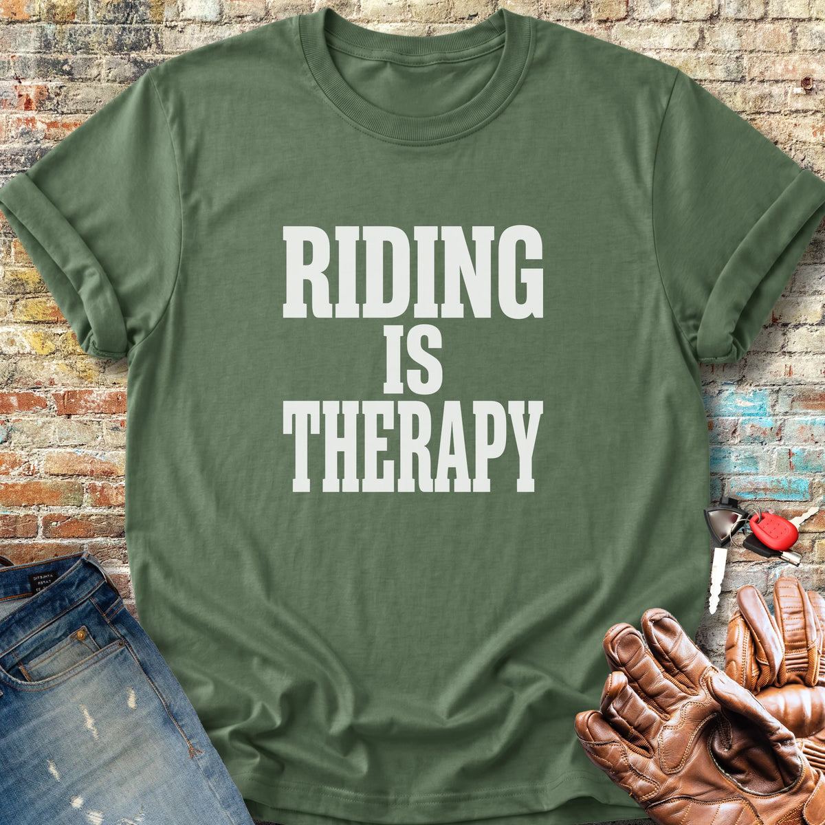 Riding Is Therapy Classic T-Shirt - Military Green