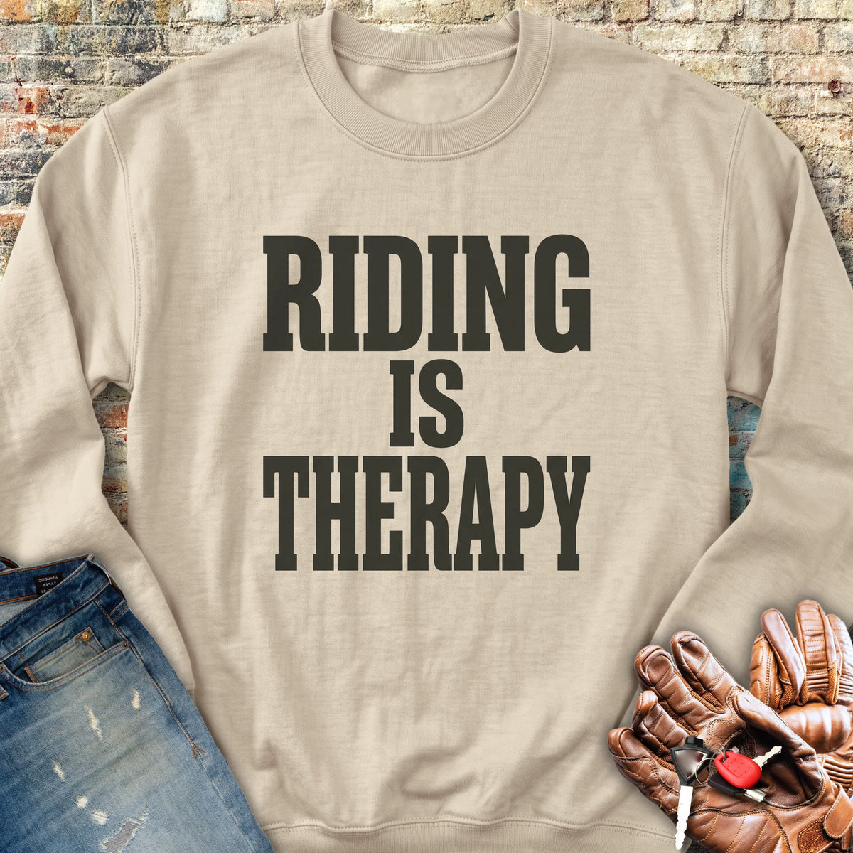Riding Is Therapy Sweatshirt - Sand