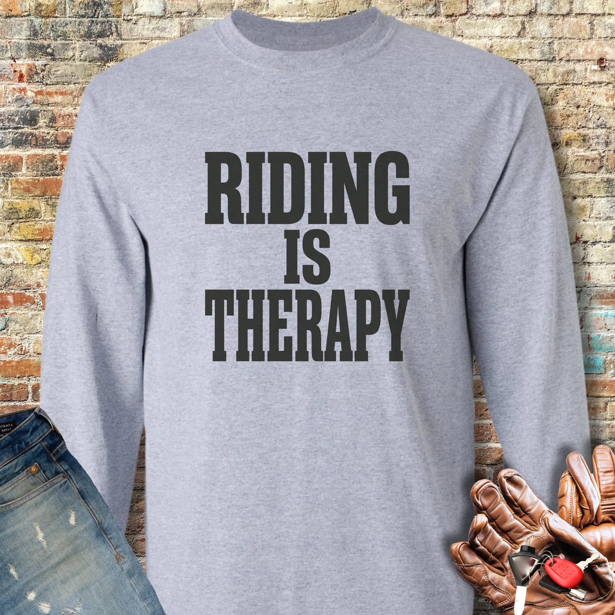Riding Is Therapy Long Sleeve T-Shirt - Sport Grey