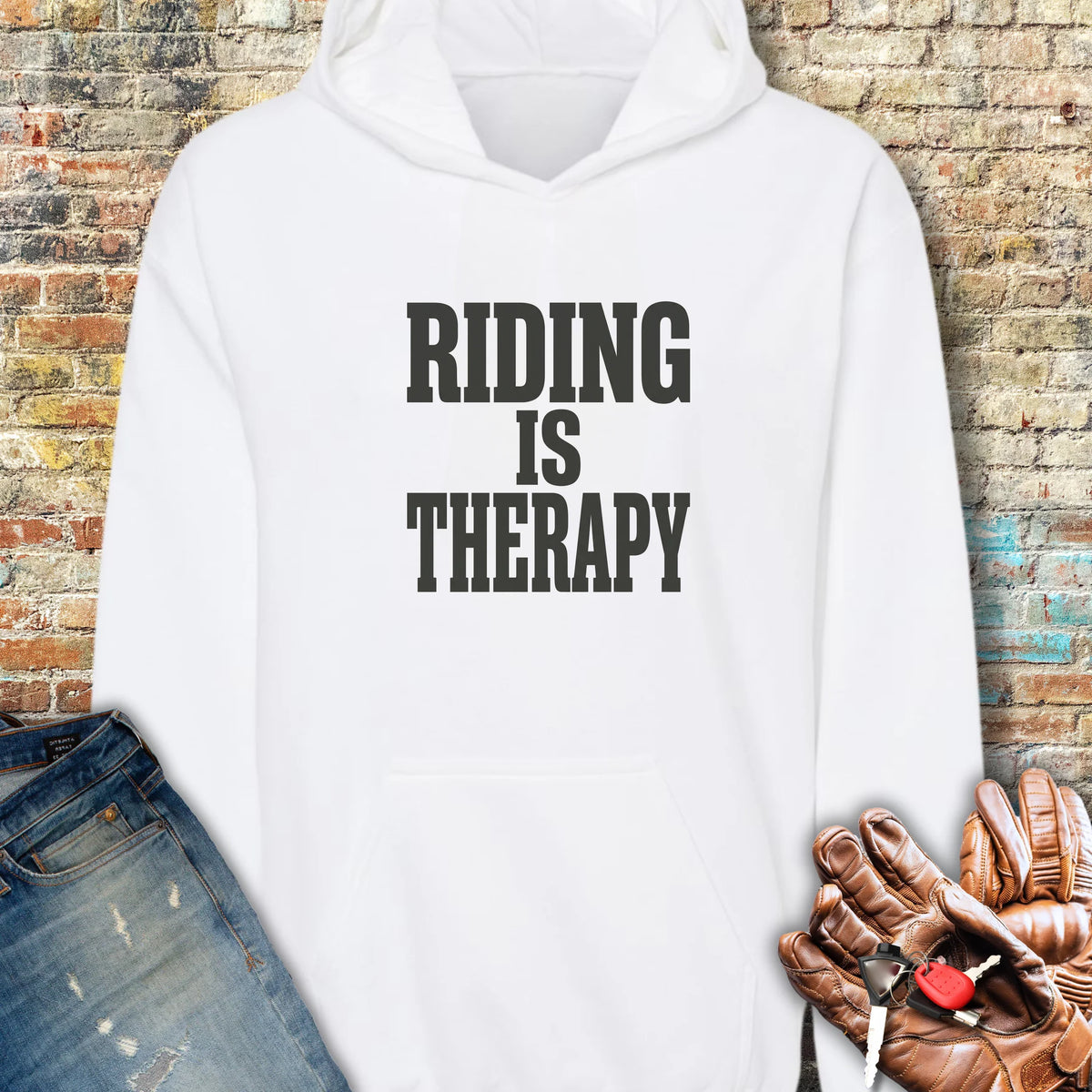 Riding Is Therapy Hoodie - White