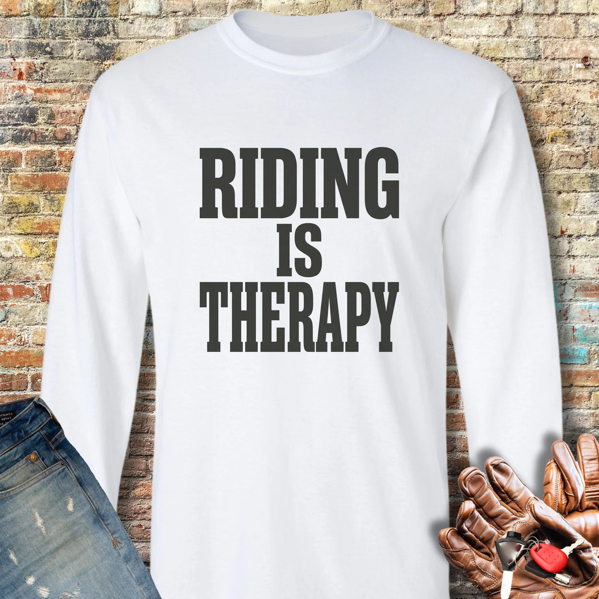 Riding Is Therapy Long Sleeve T-Shirt - White