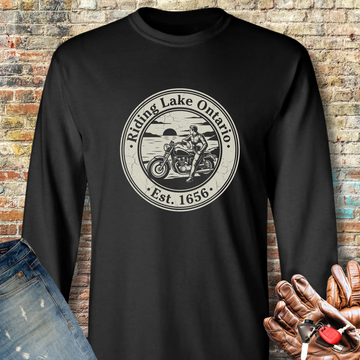 Riding Lake Ontario Long Sleeve T-Shirt - Black