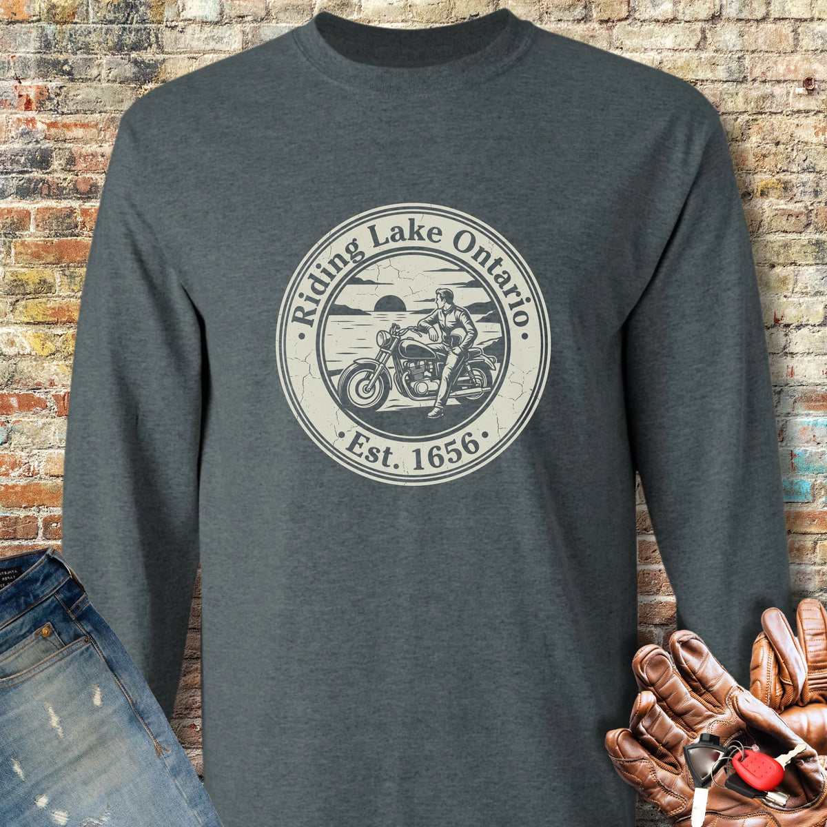 Riding Lake Ontario Long Sleeve T-Shirt - Dark Heather