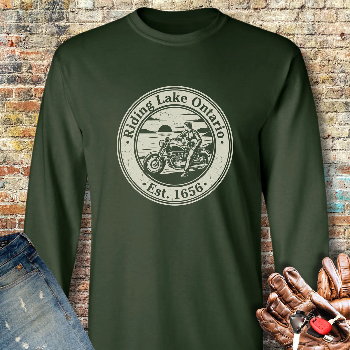 Riding Lake Ontario Long Sleeve T-Shirt - Forest Green
