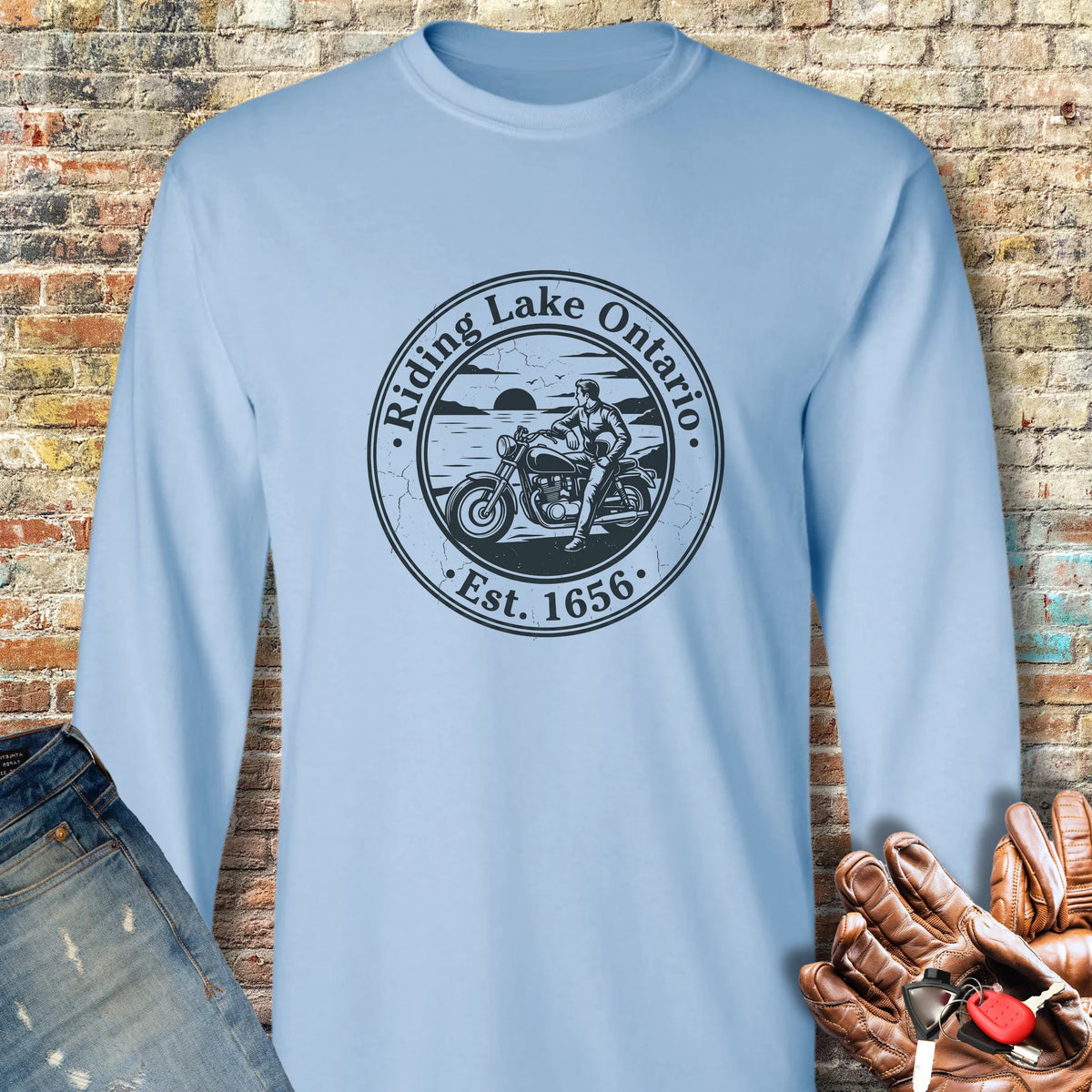 Riding Lake Ontario Long Sleeve T-Shirt - Light Blue