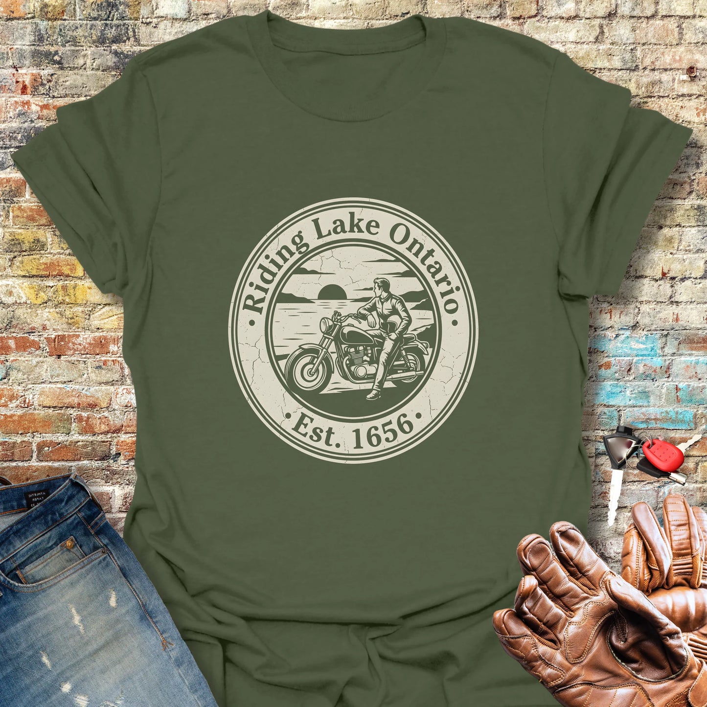 Riding Lake Ontario T-Shirt - Military Green