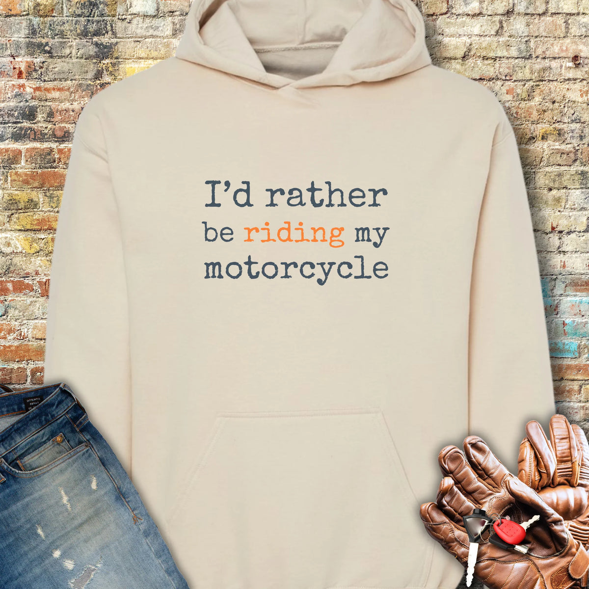 Riding My Motorcycle Hoodie - Sand