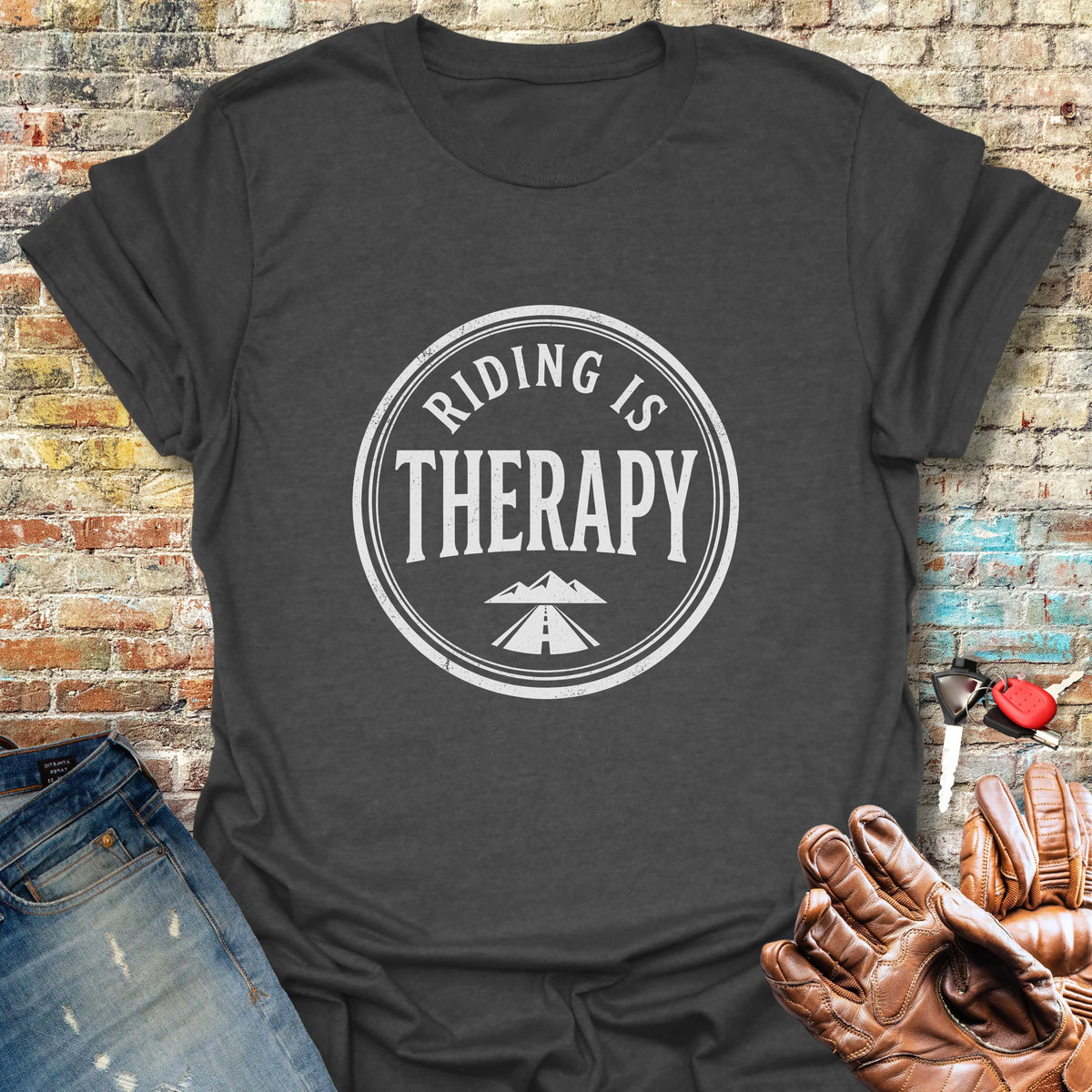 Riding Therapy Badge Softstyle T-Shirt - Dark Heather