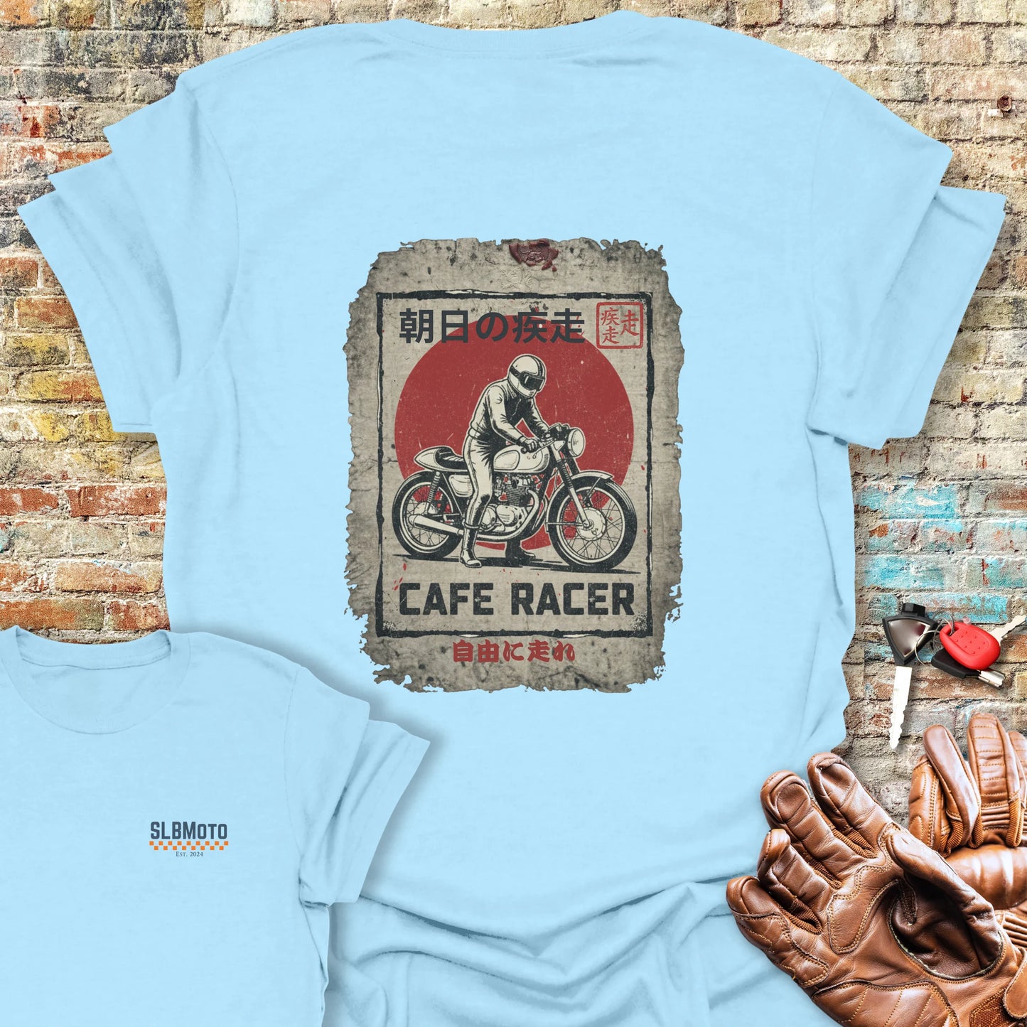 Rising Sun Racer Back Print T-Shirt - Light Blue