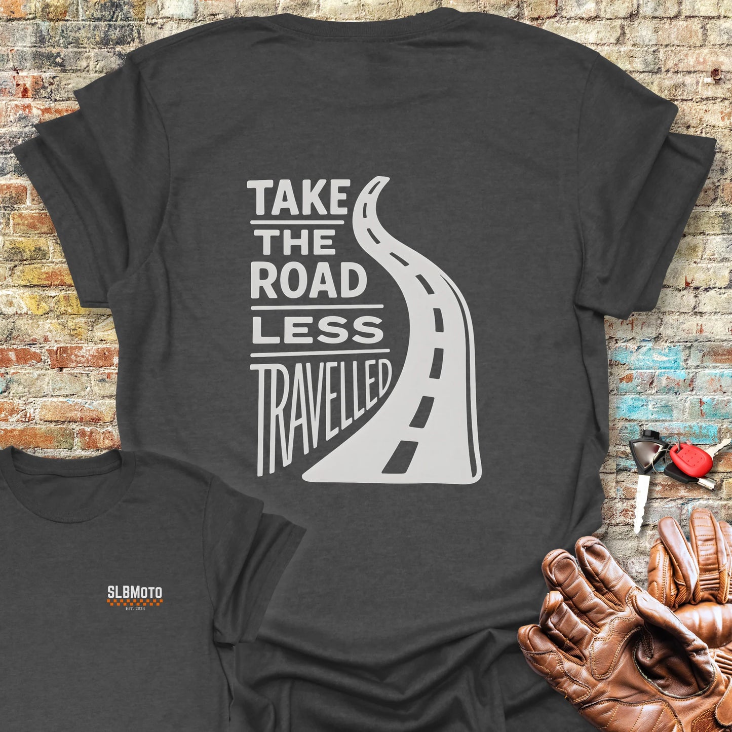 Road Less Travelled Back Print T-Shirt - Dark Heather