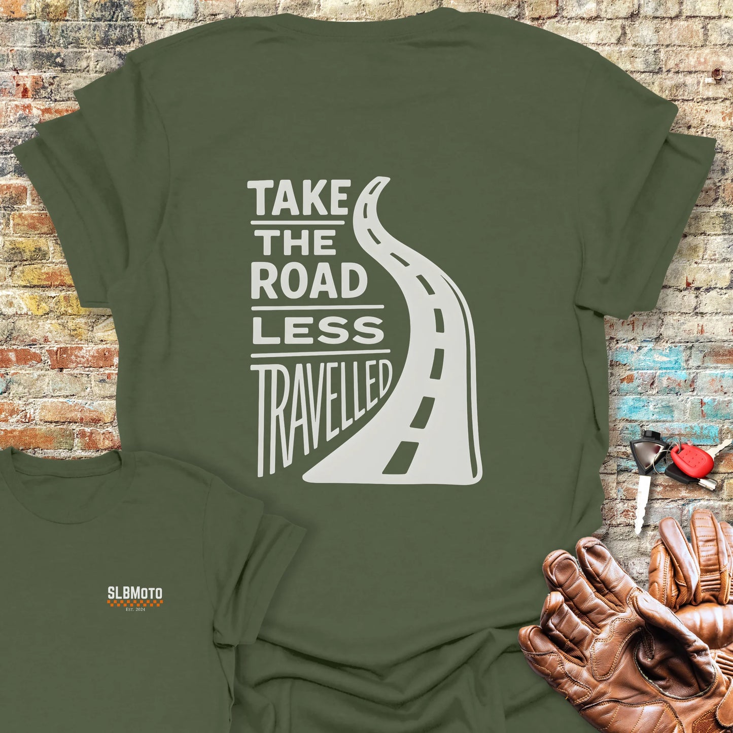 Road Less Travelled Back Print T-Shirt - Military Green