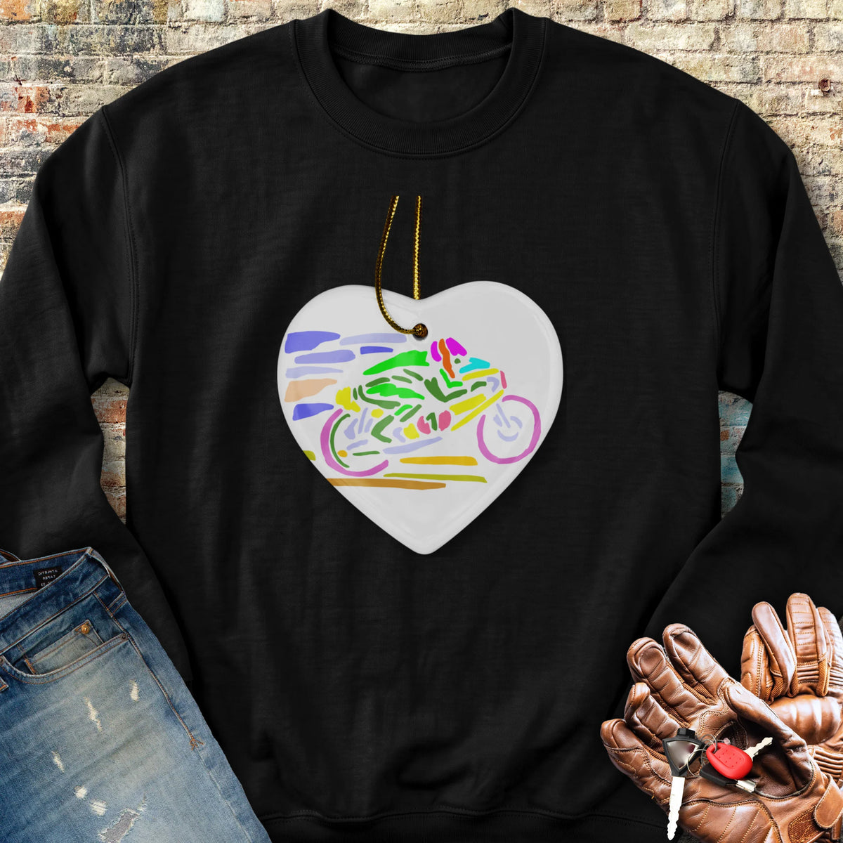 Road Race Necklace Sweatshirt - Black